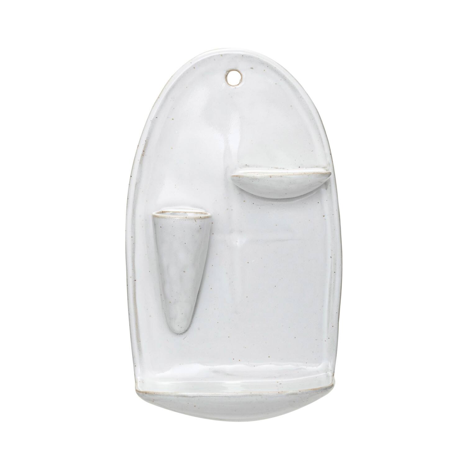 Hello Honey® 9" White Stoneware Wall Vase with 2 Shelves & Reactive Glaze