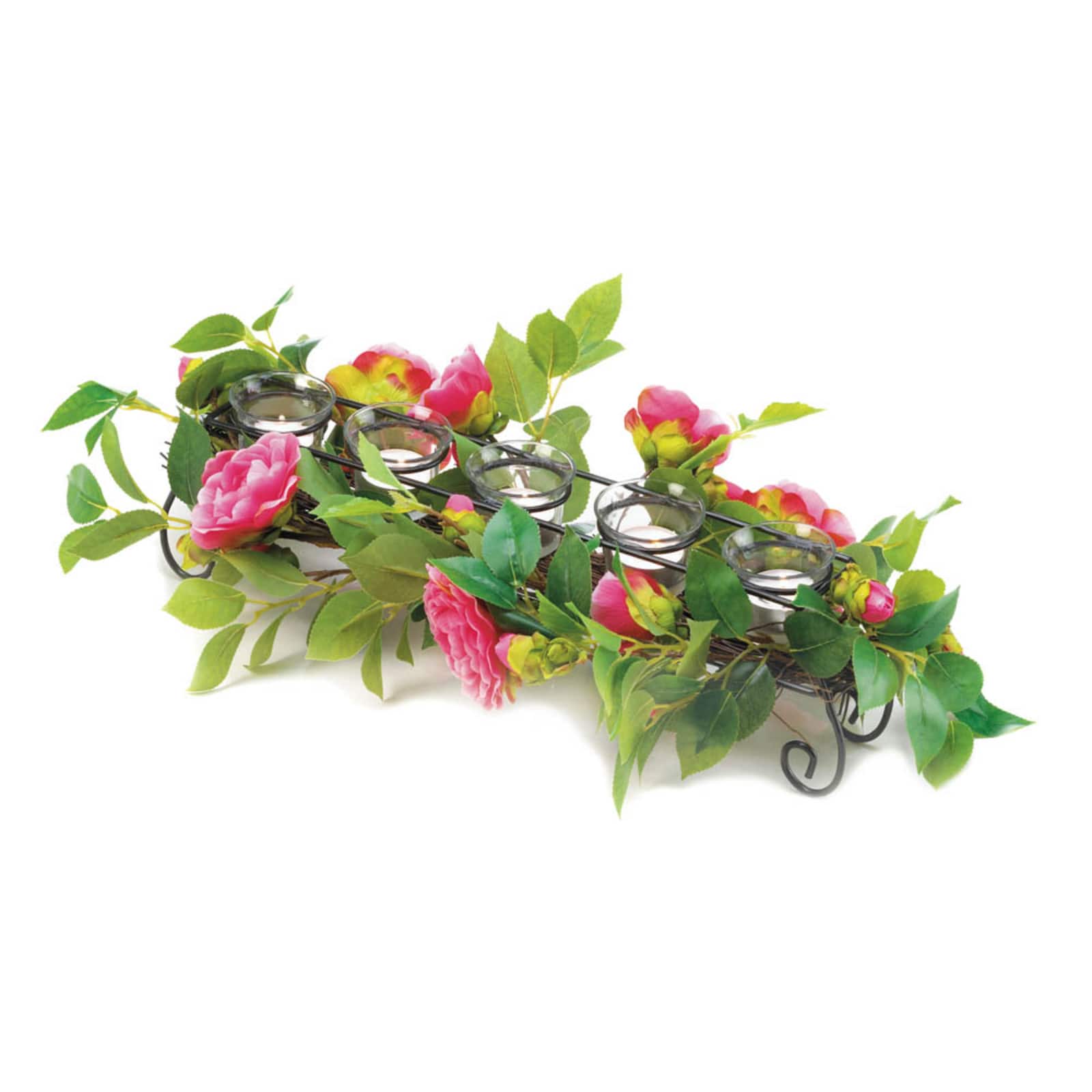 Pink Faux Floral Candleholder 18" x 9" x 4.75