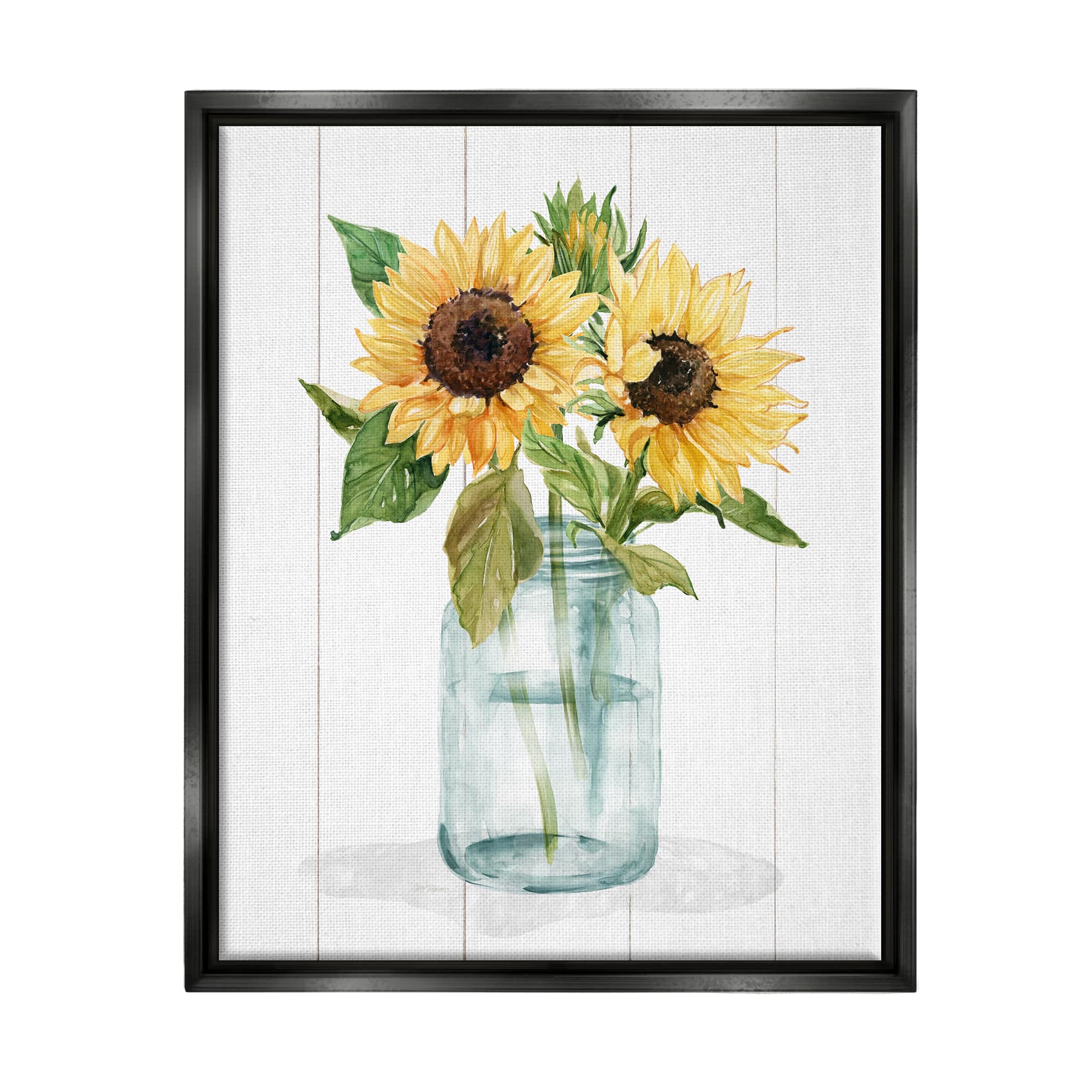 Stupell Industries Yellow Sunflowers Country jar Framed Floater Canvas Wall Art