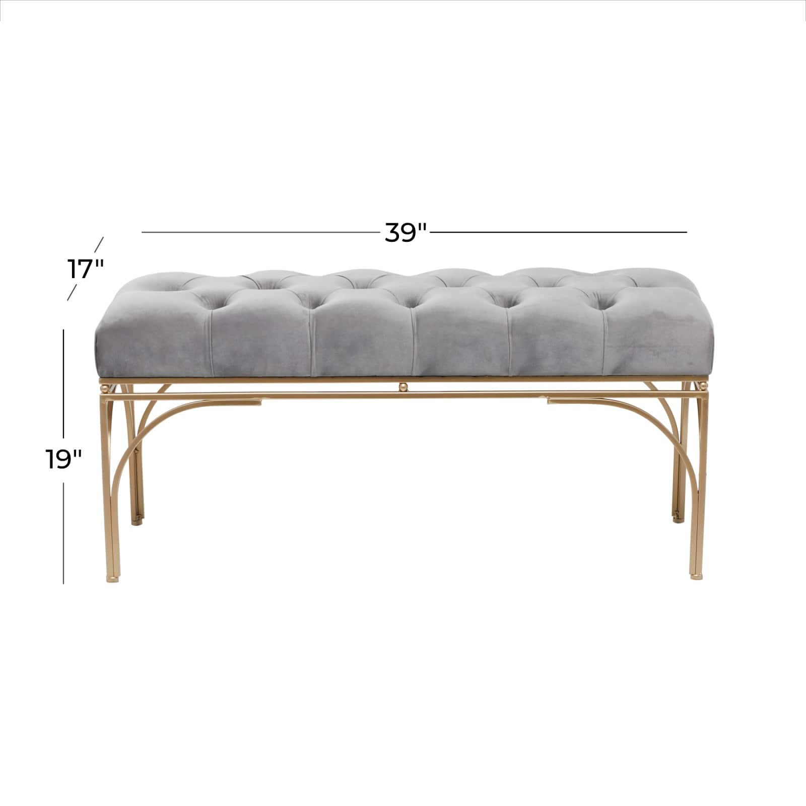 Grey Metal Glam Bench, 19" x 39" x 17"