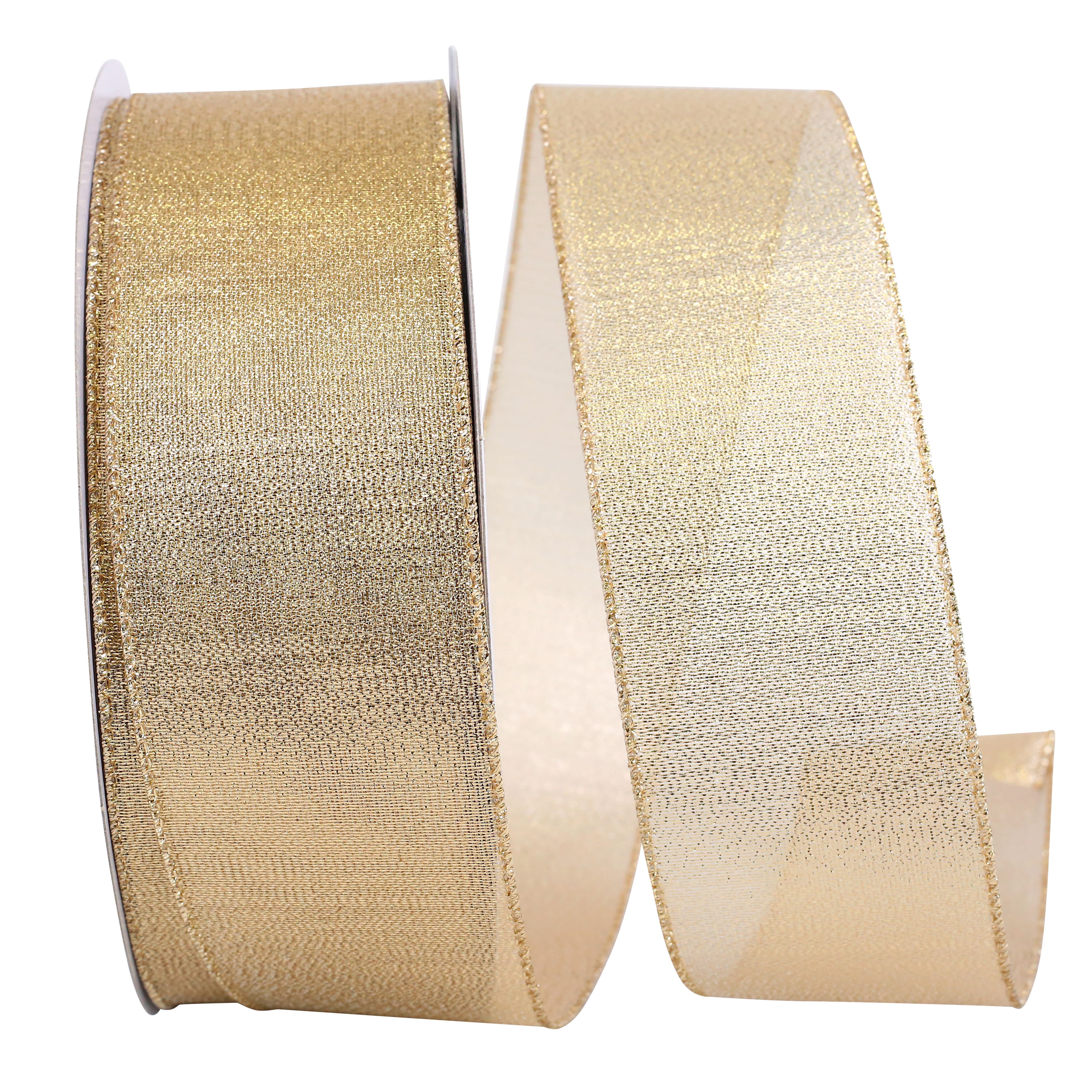 Reliant 2.5" x 50yd. Gold Lamé Glimmer Wired Ribbon