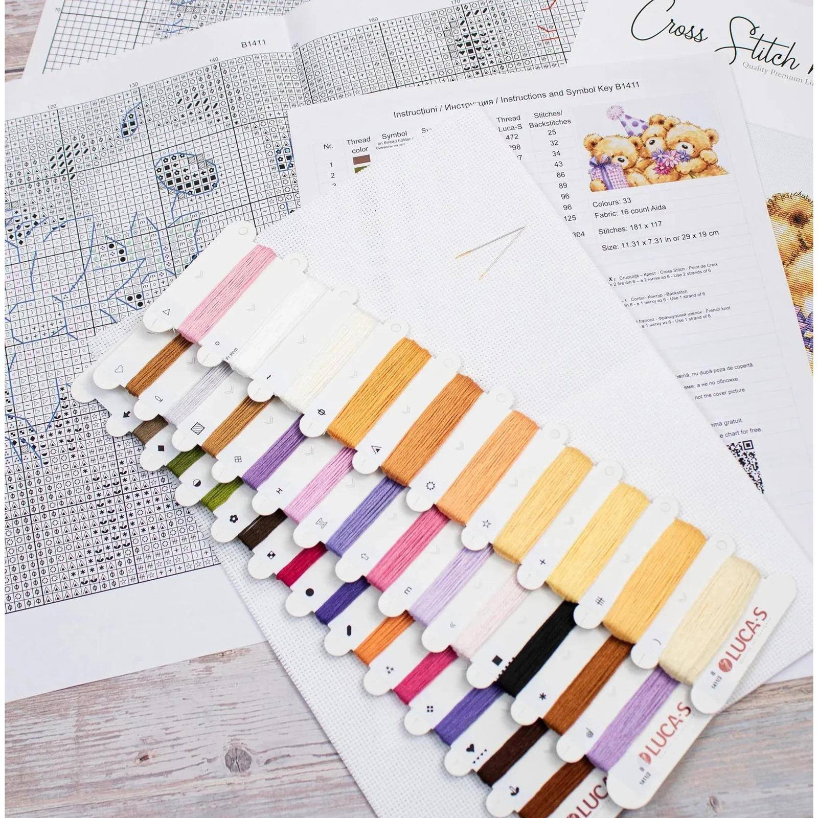 Luca-S Three Party Bears Counted Cross Stitch Kit