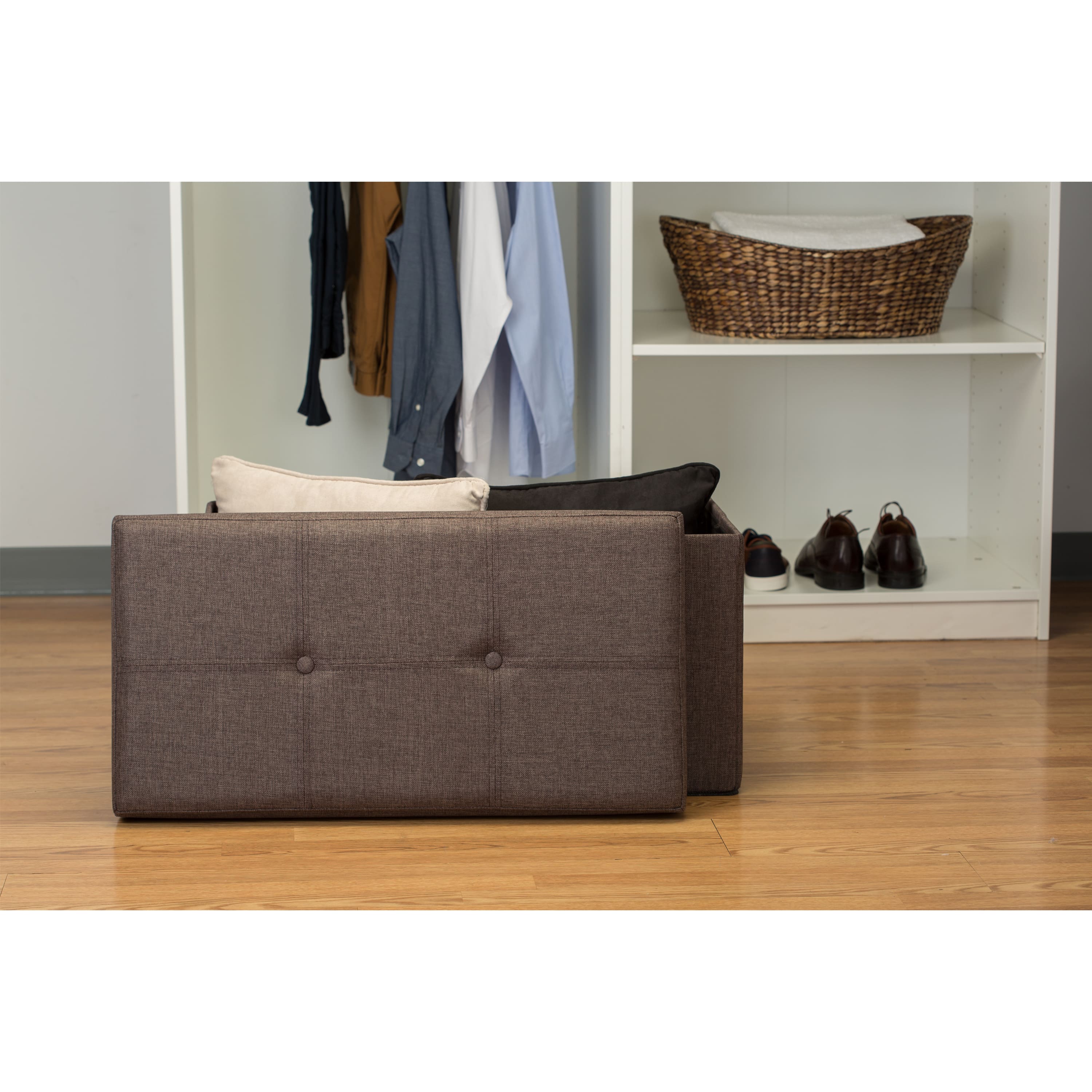 Simplify 30" Faux Linen Double Folding Storage Ottoman