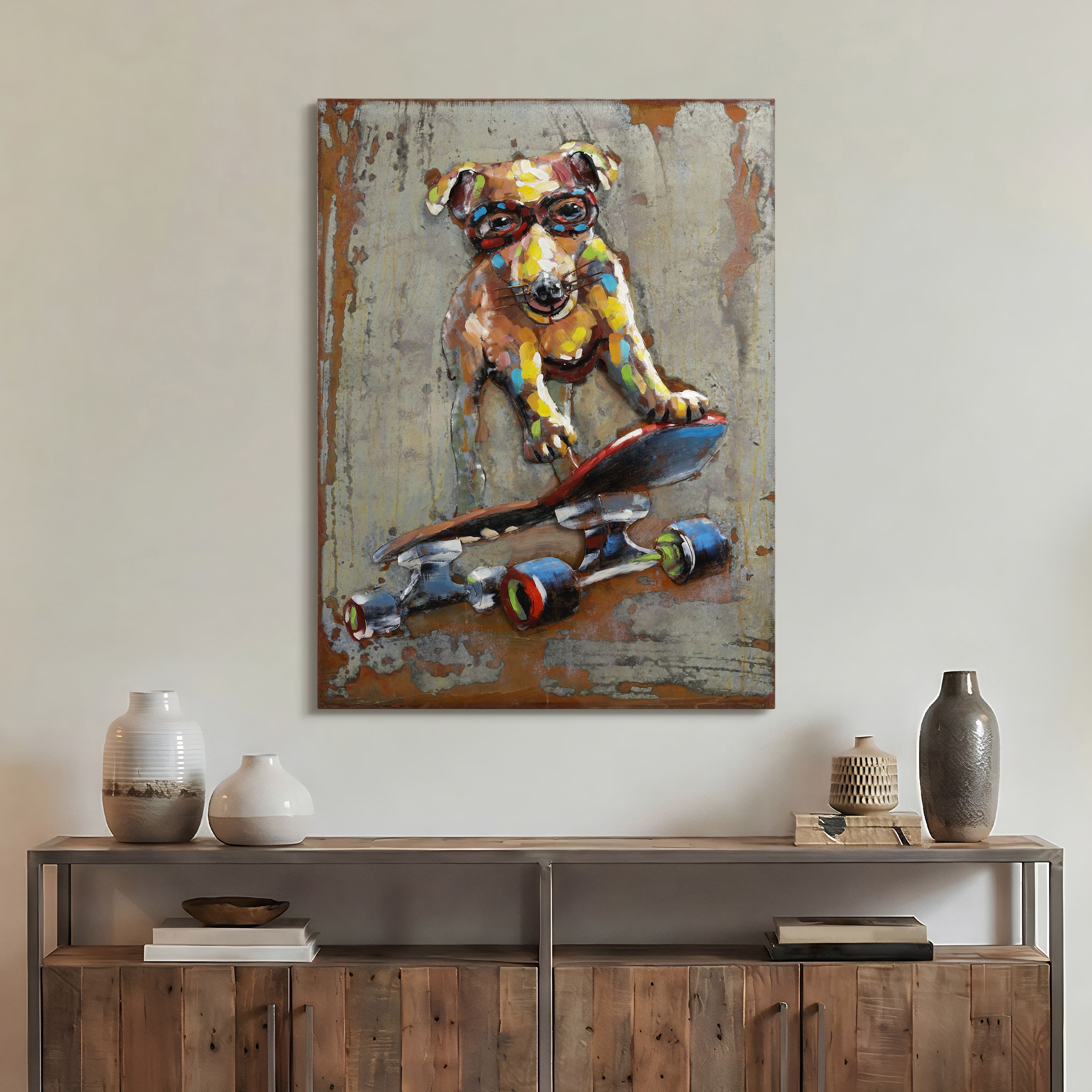 Empire Art Direct 40" x 30" Dog on skateboard Wall Art Sculpture
