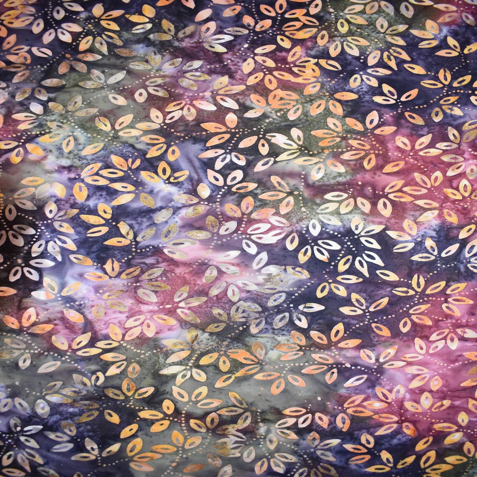 10 yd. Full Bolt: Feldman Premium Indonesian Batik Plum & Olive Leaves Cotton Fabric