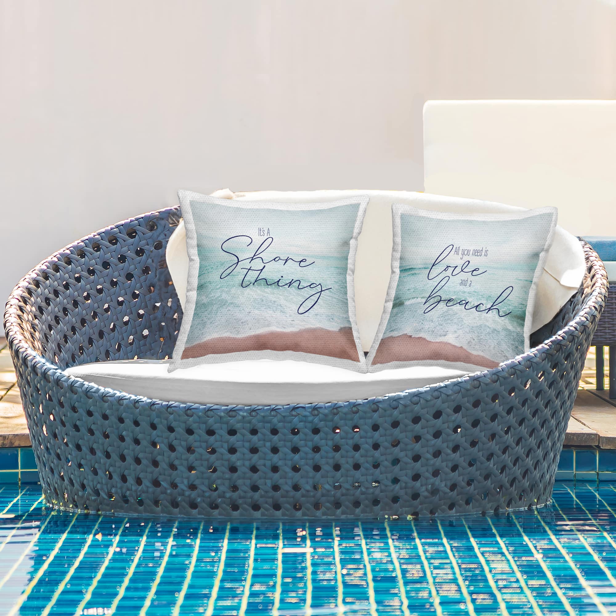 Stupell Industries 18" x 18" Love and a Beach Coastal Phrases Printed Outdoor Throw Pillow Set