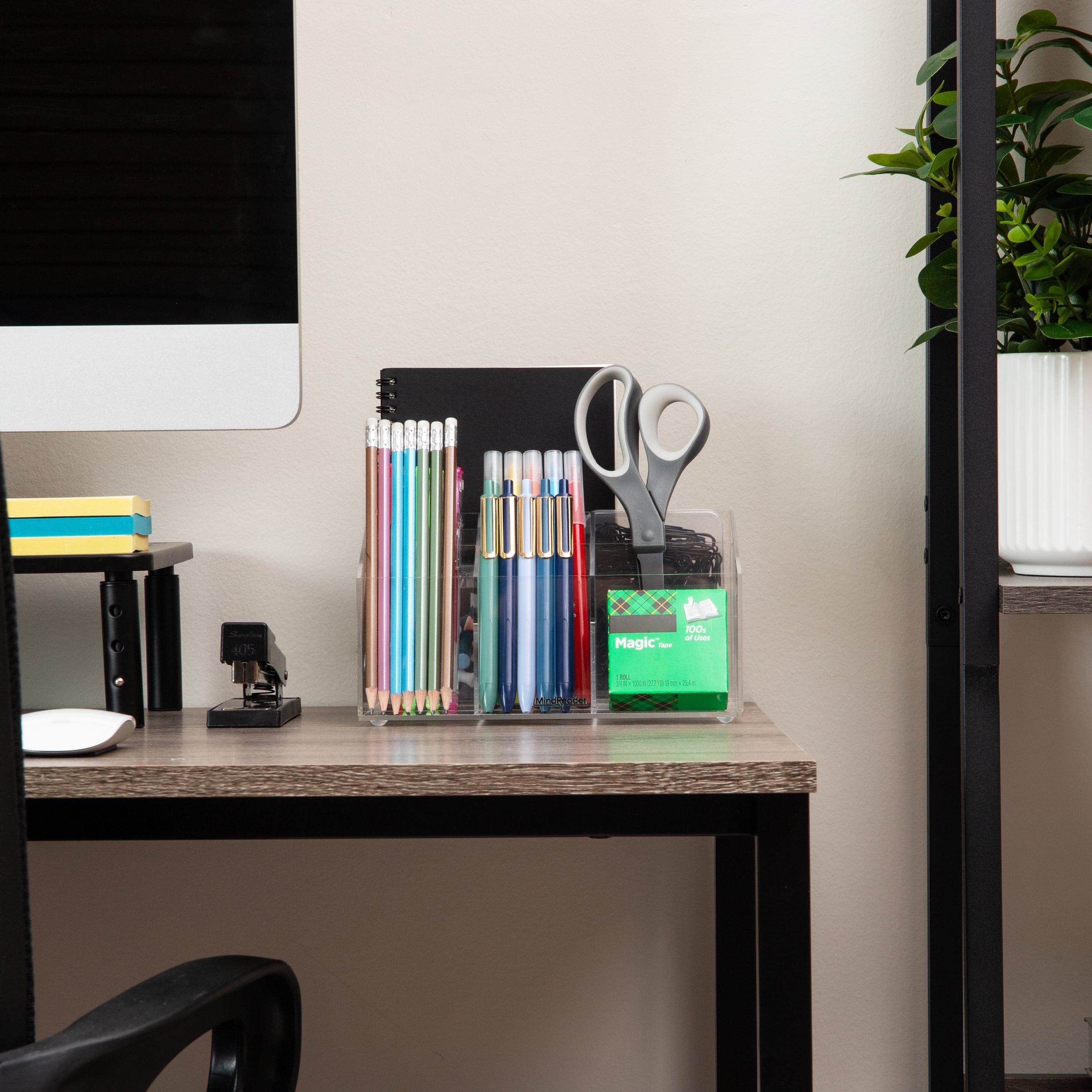Mind Reader Desktop Organizer, 7-compartment, Office Essentials, Modern, Office, Acrylic, 8.5"L x 6.5"W x 4.75"H, Clear