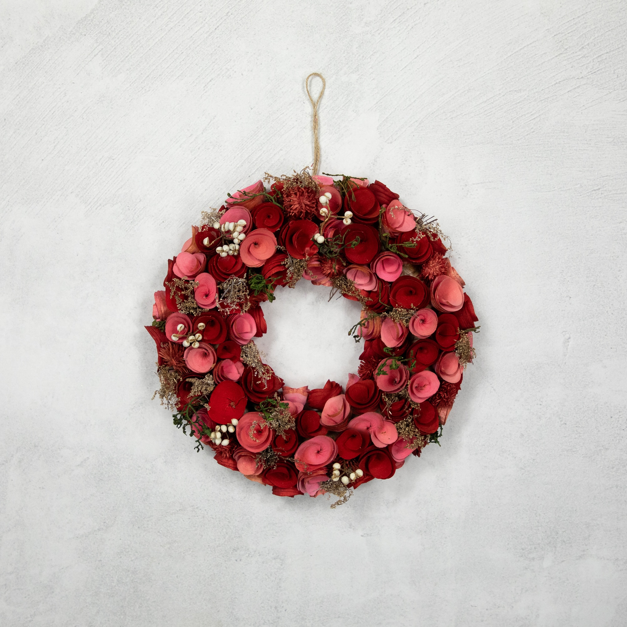 12" Pink & Red Flowers with White Berries & Twig Spring Wreath