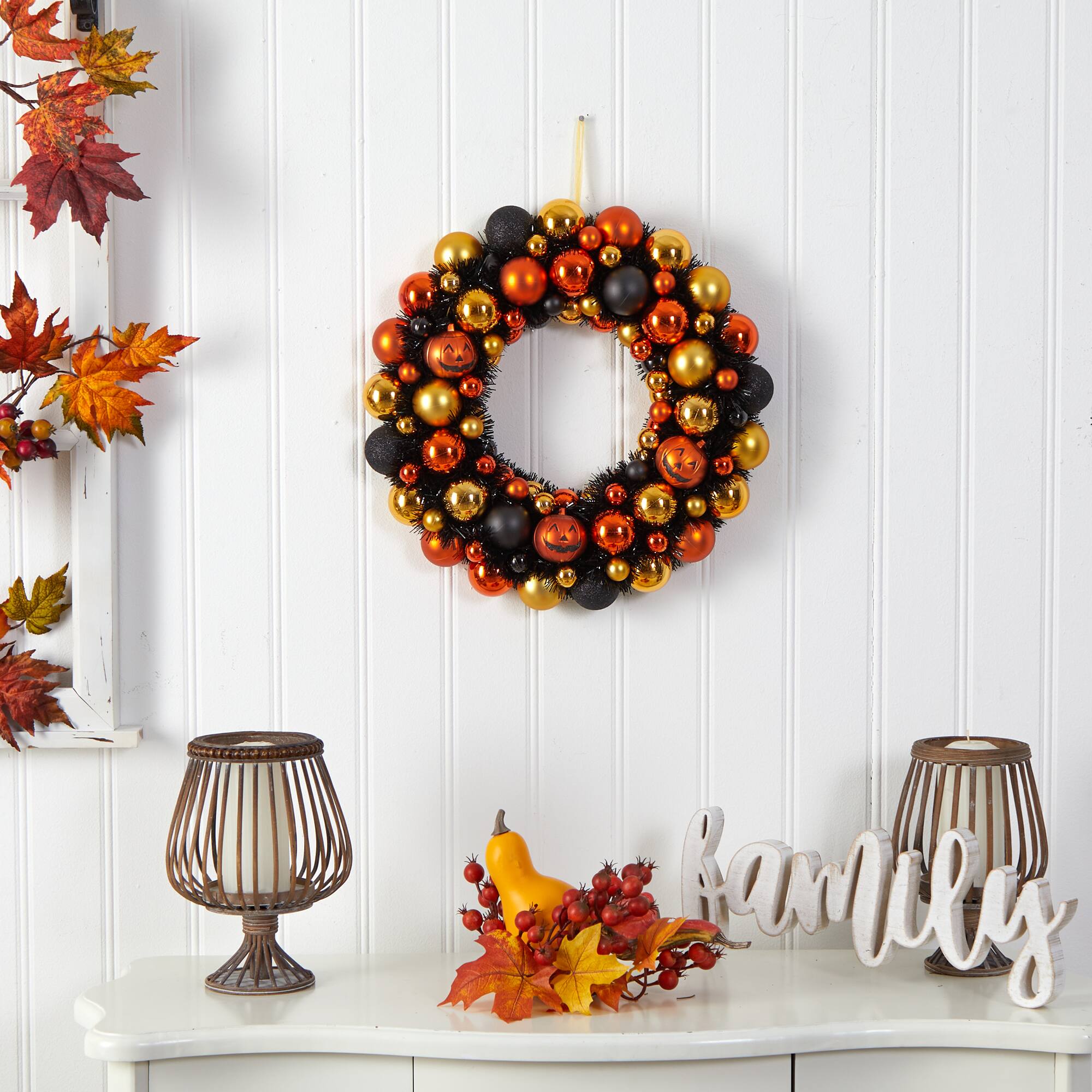 19" Shatterproof Jack-o-lantern Halloween Ornament Wreath