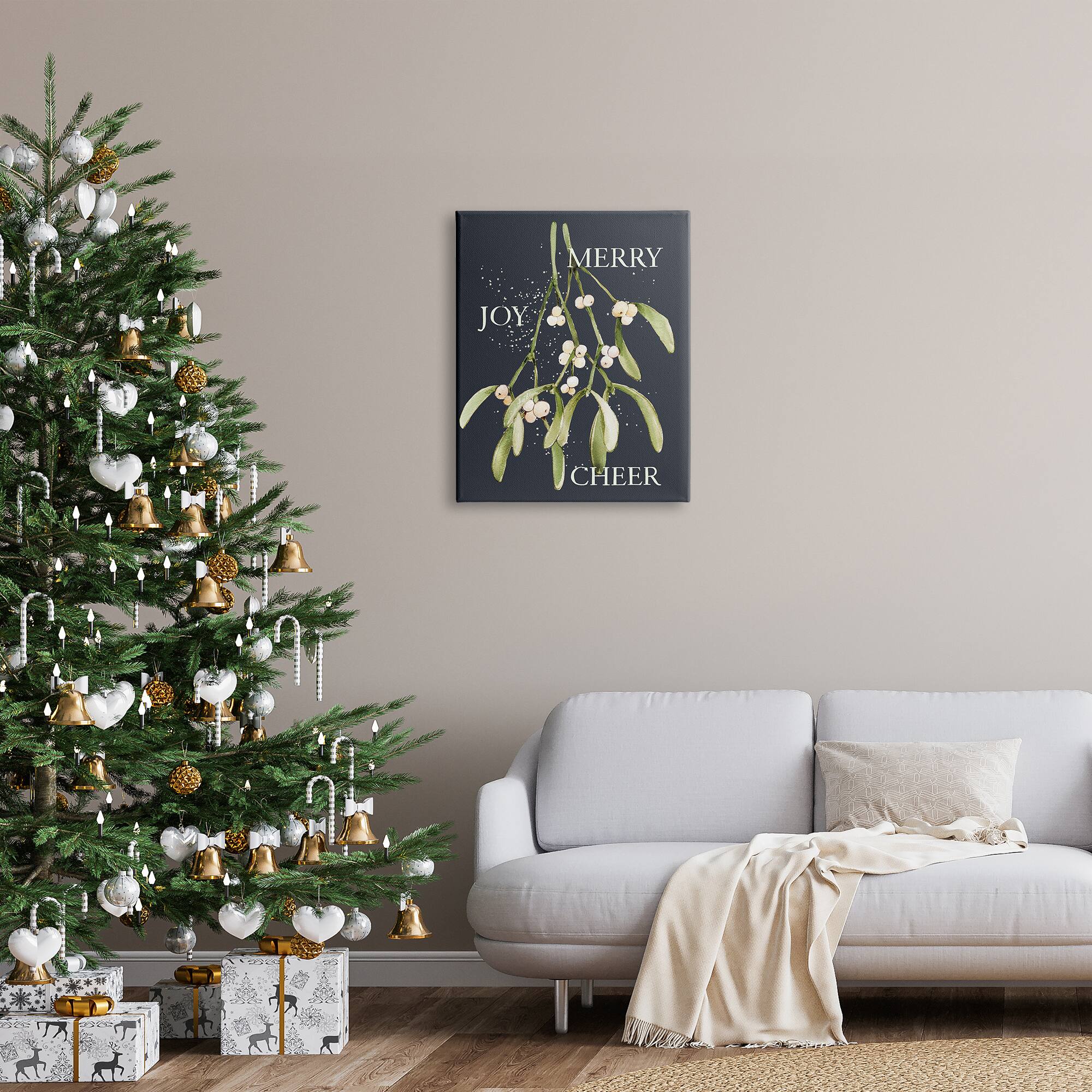 Stupell Industries Merry Joy Cheer Holly Berries Canvas Wall Art