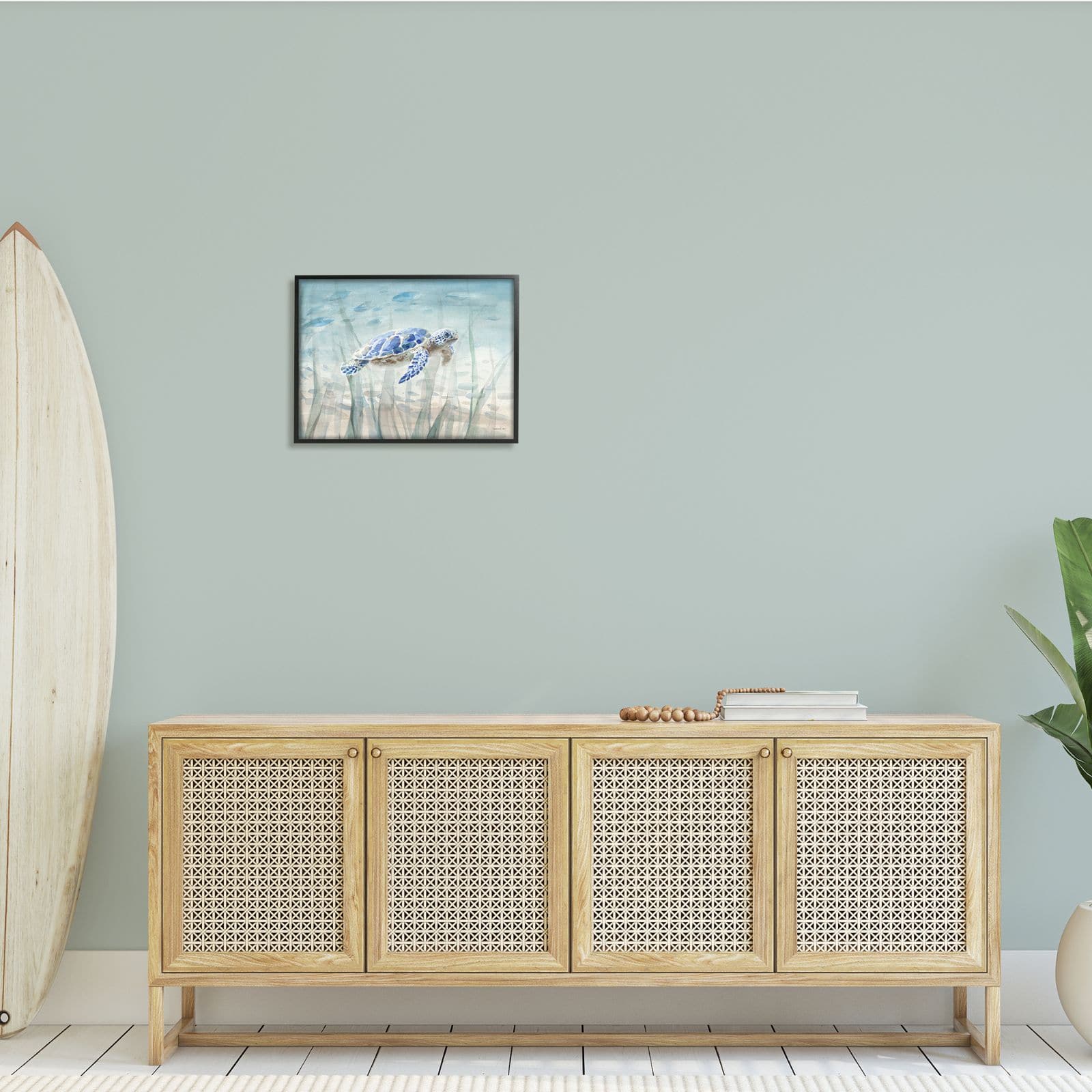 Stupell Industries Baby Sea Turtle Blue Speckled Aquatic Animal Ocean Framed Wall Art