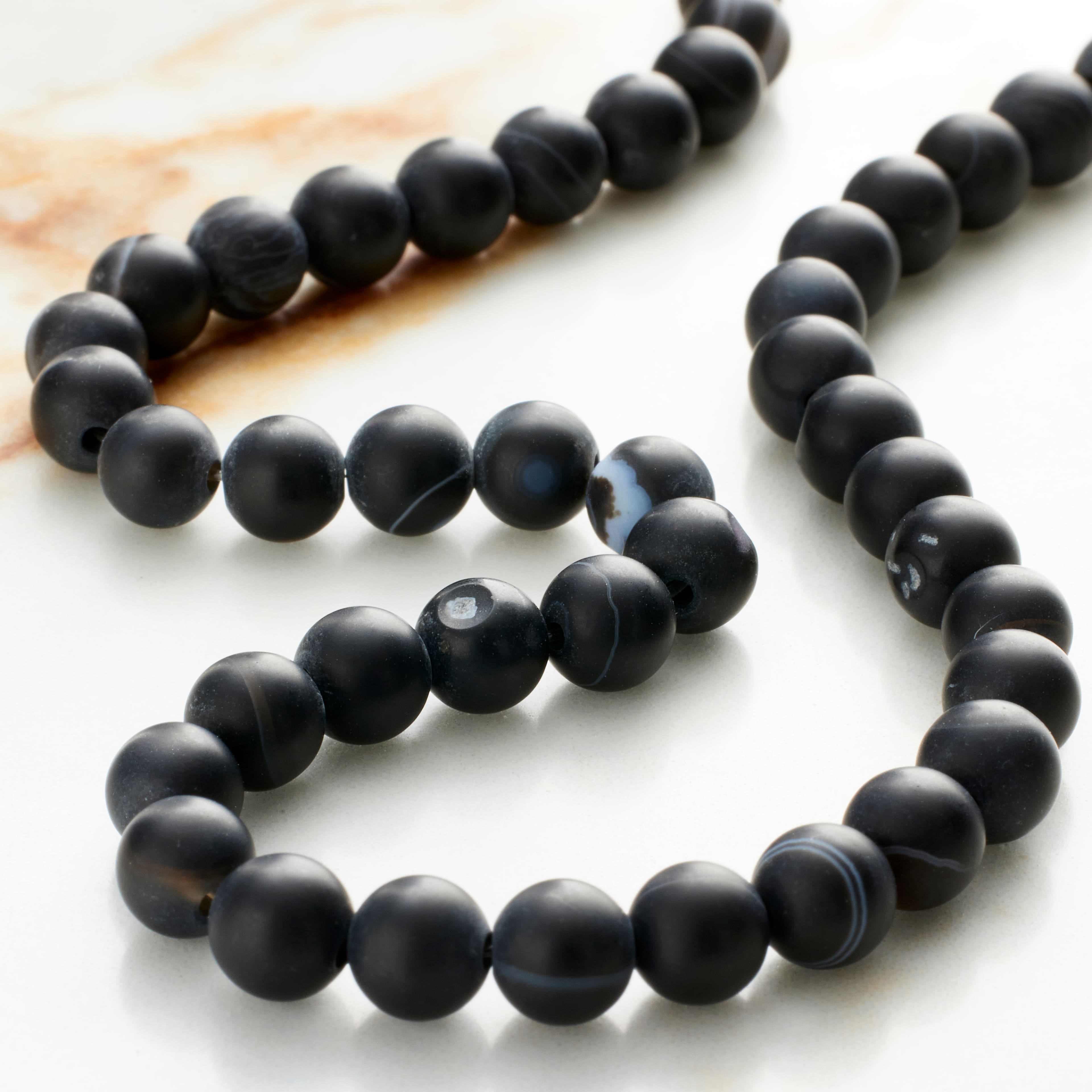 12 Pack: Black Matte Striped Agate Round Beads, 6mm by Bead Landing™