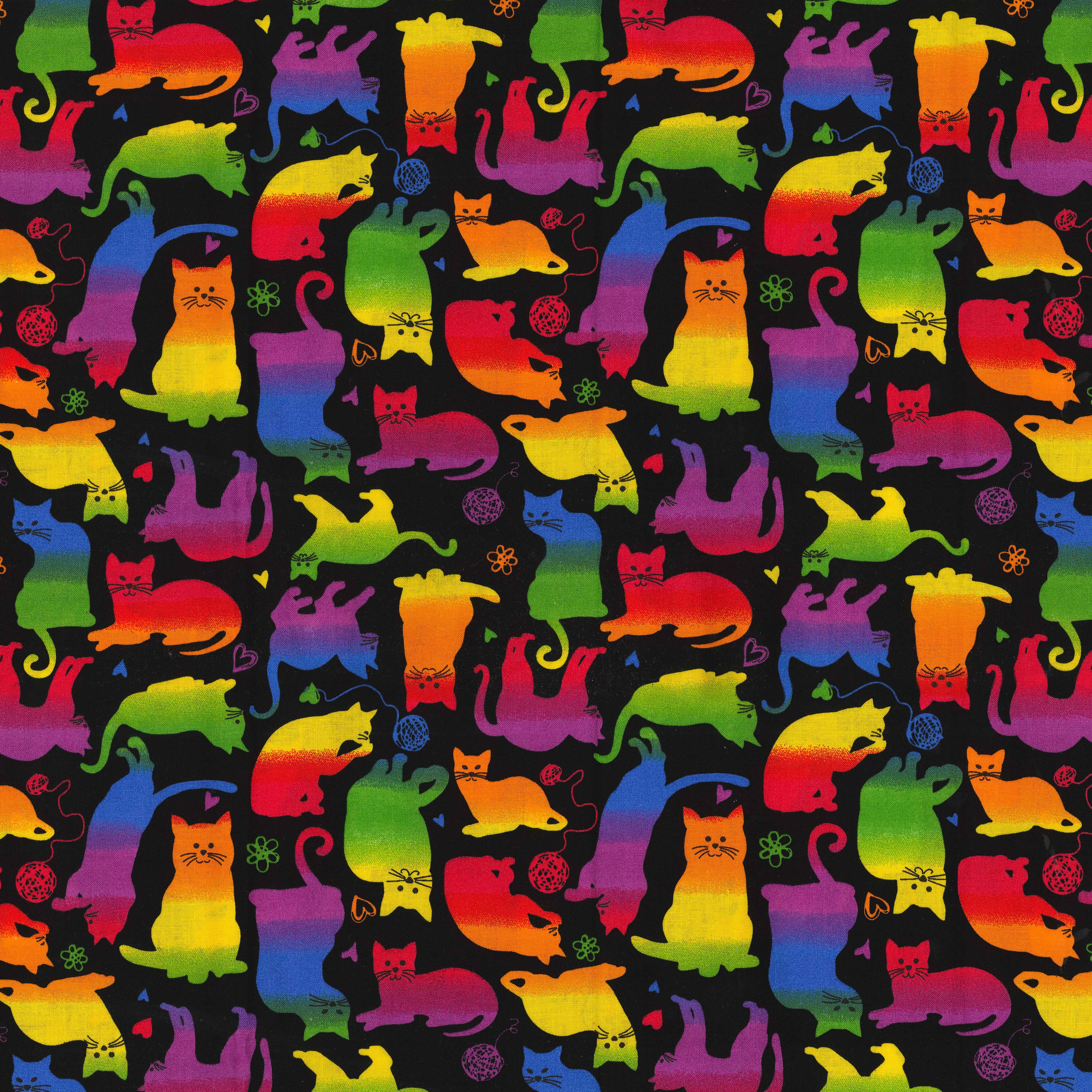Fabric Traditions Rainbow Cats Cotton Fabric