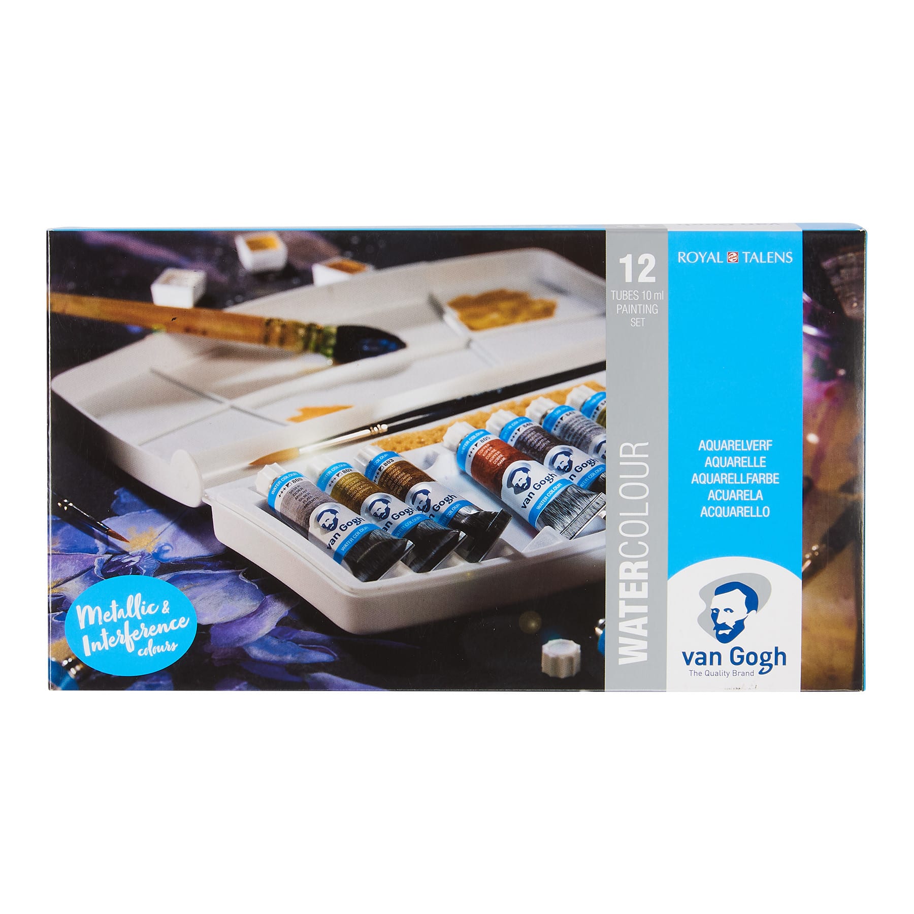 Van Gogh 10mL Metallic & Interference 12 Color Specialty Watercolor Plastic Pocket Box Set