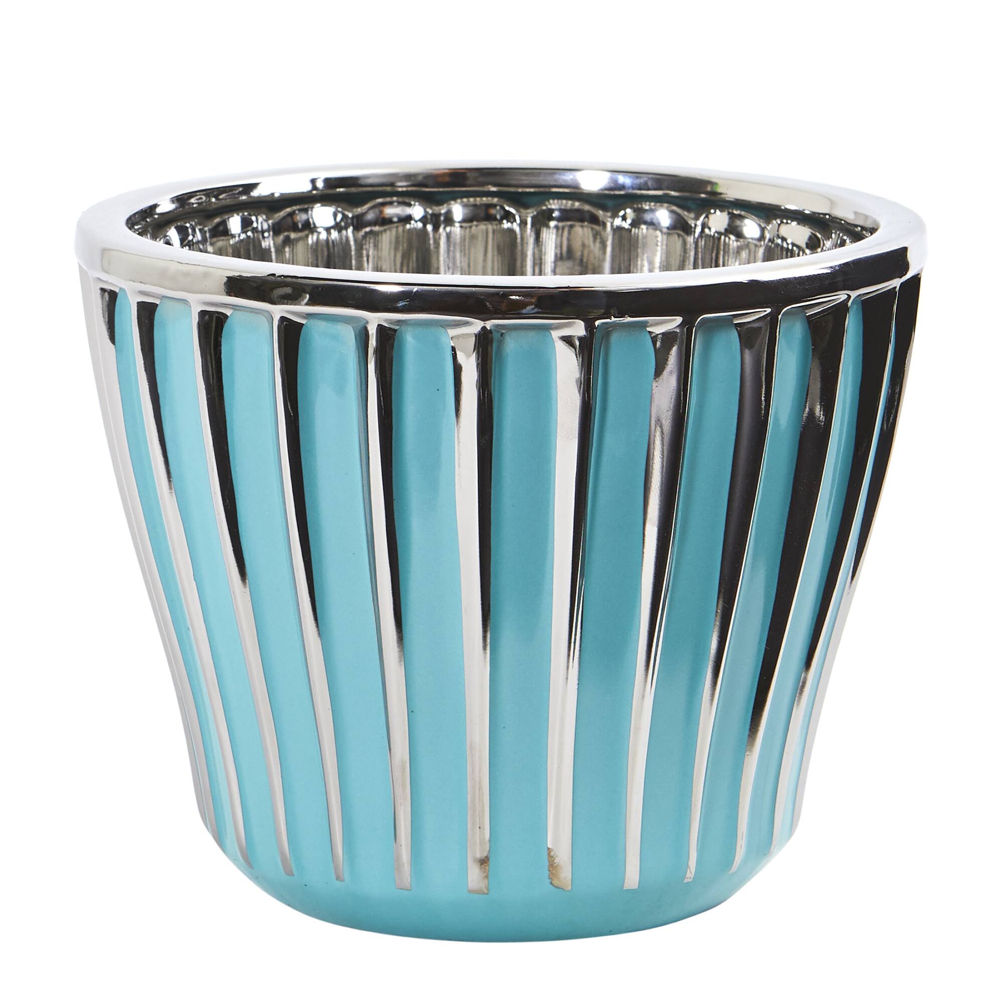 6" Turquoise Vase with Silver Trimming