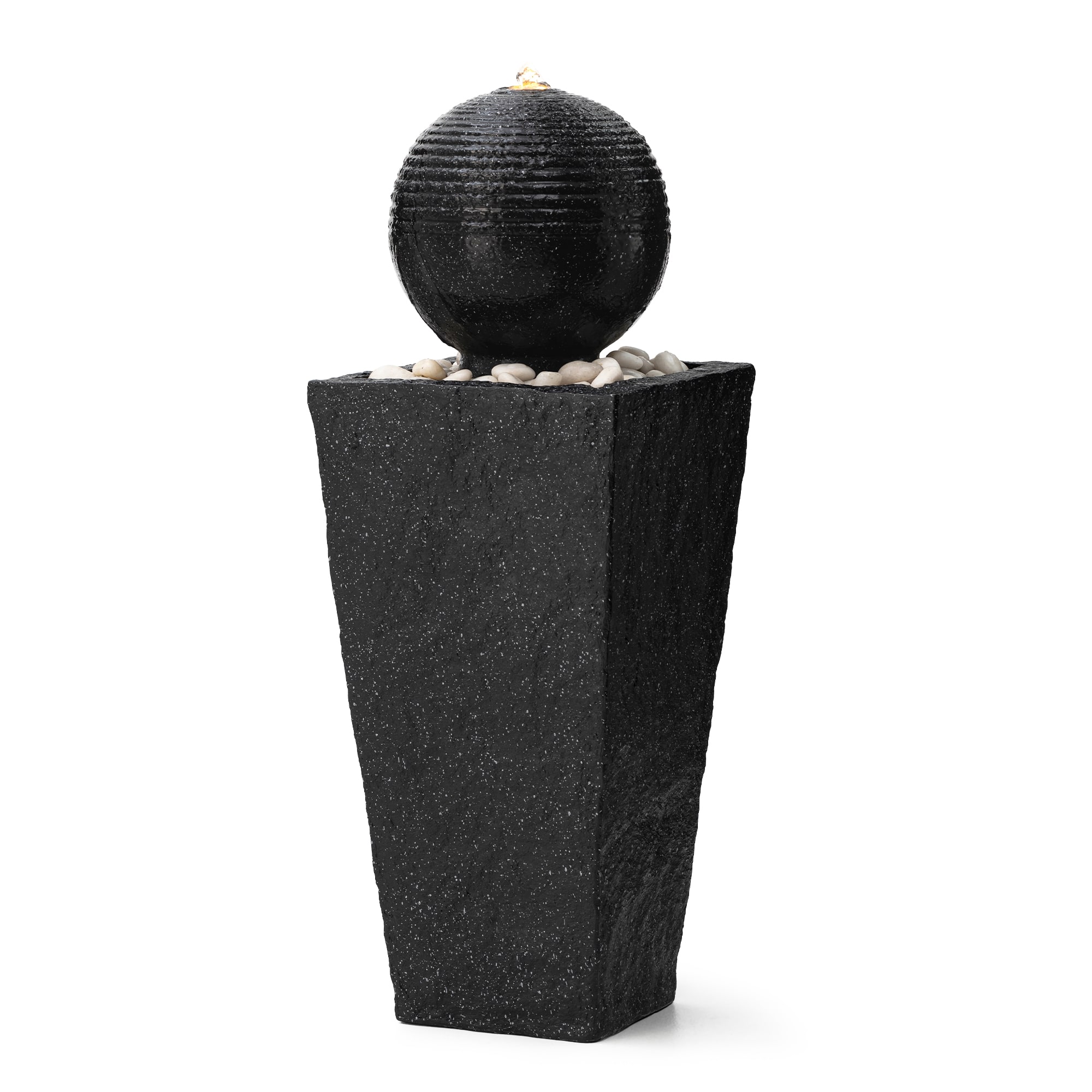 Glitzhome® Modern LED Black Geometric Pedestal & Sphere Outdoor Floor Fountain