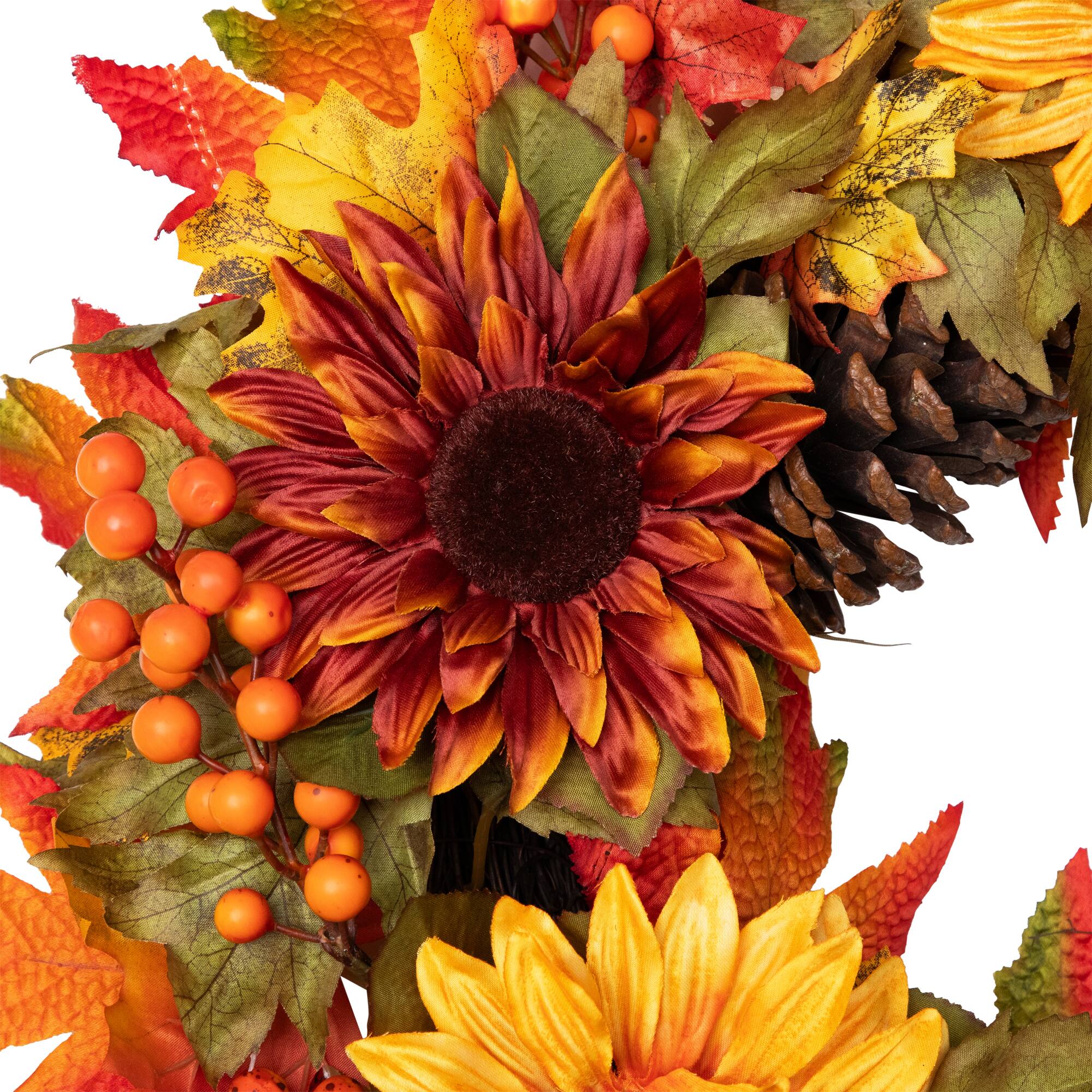 24" Sunflower & Pinecone Fall Wreath