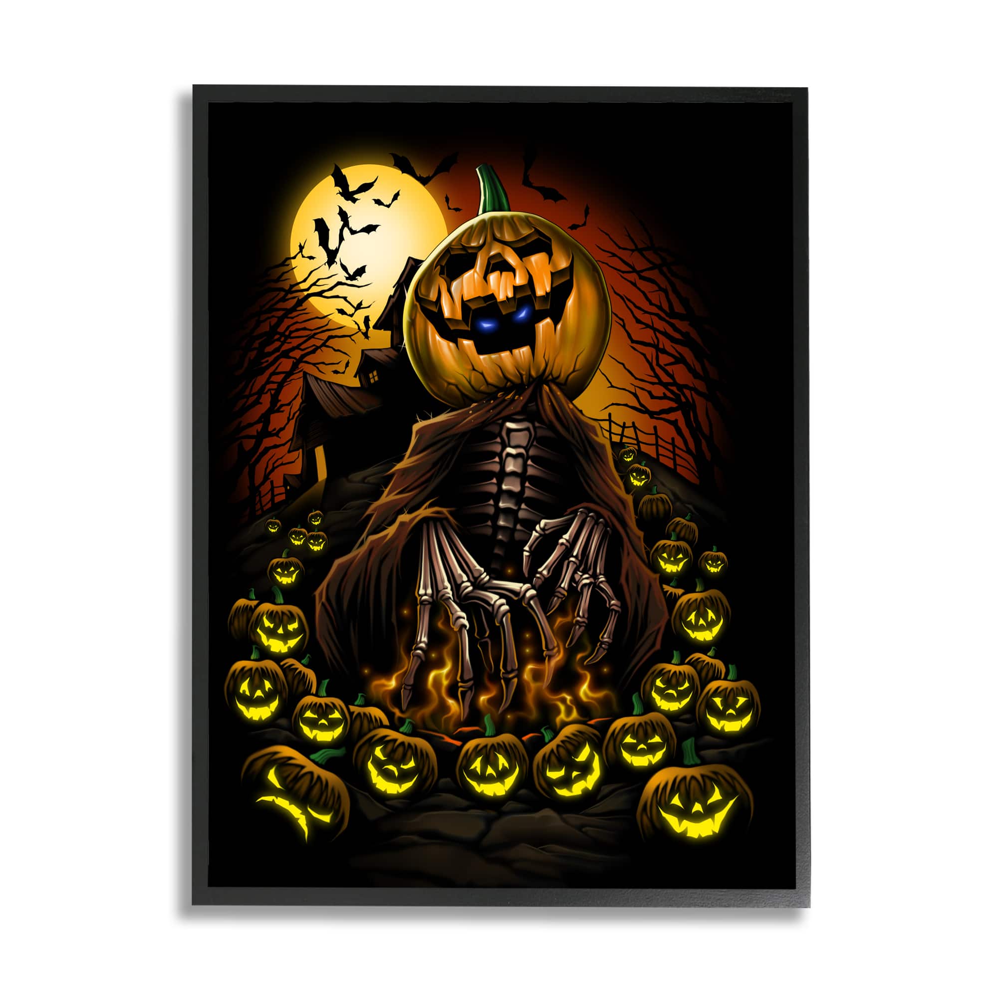 Stupell Industries Spooky Pumpkin Skeleton Haunted Woods Framed Giclee Art