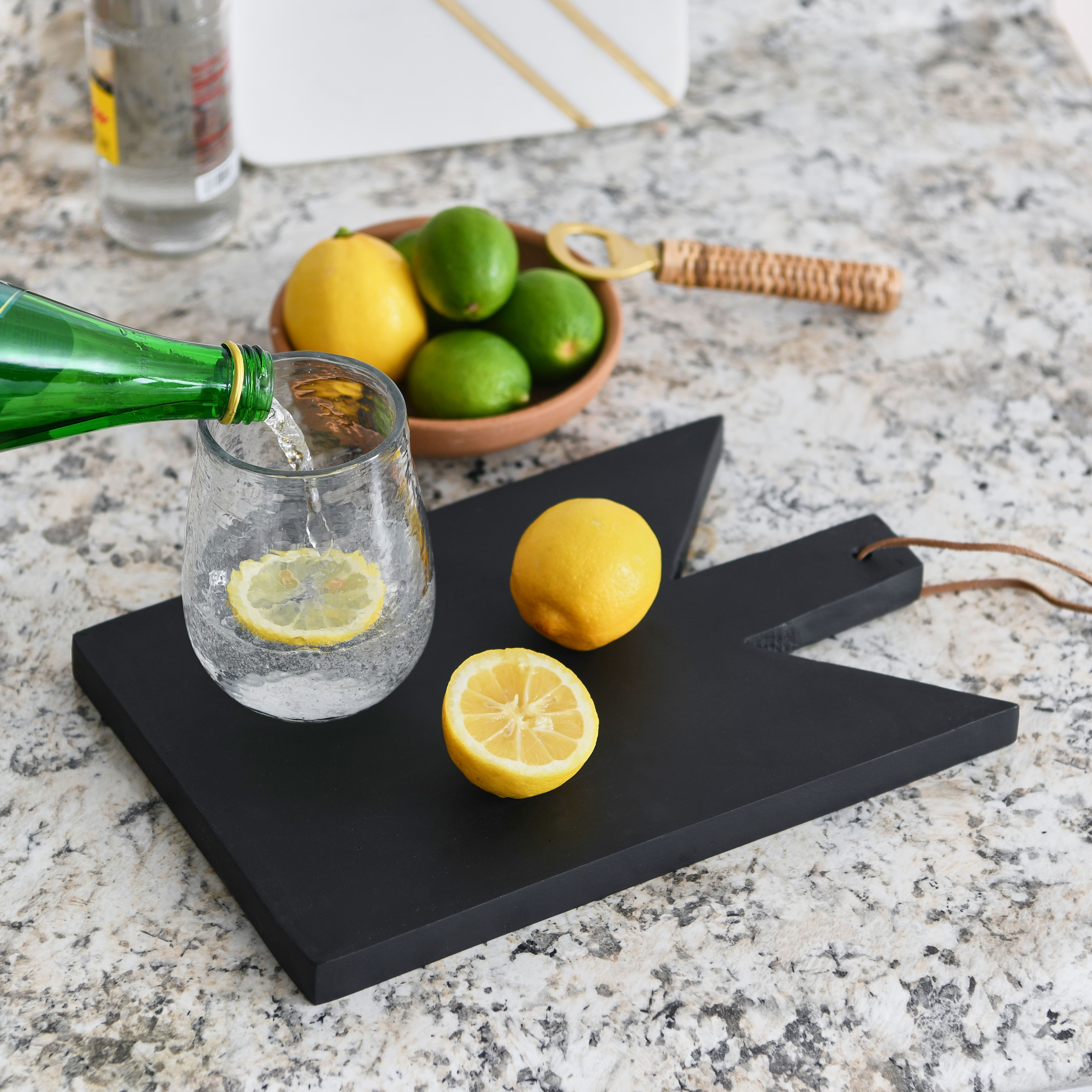 Hello Honey® 12" Black Geometric Wood Cutting Board with Leather Tie