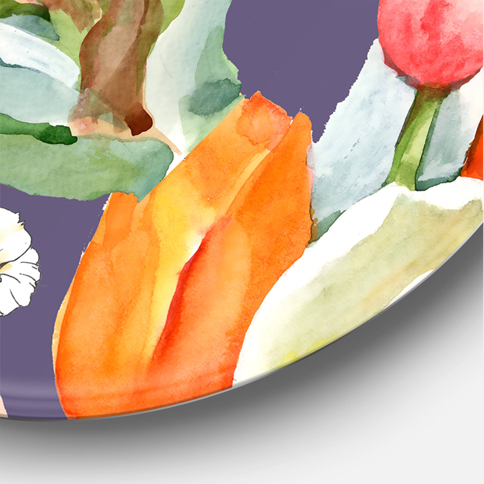 Designart - Blooming White and Orange Tulips VI - Traditional Metal Circle Wall Art