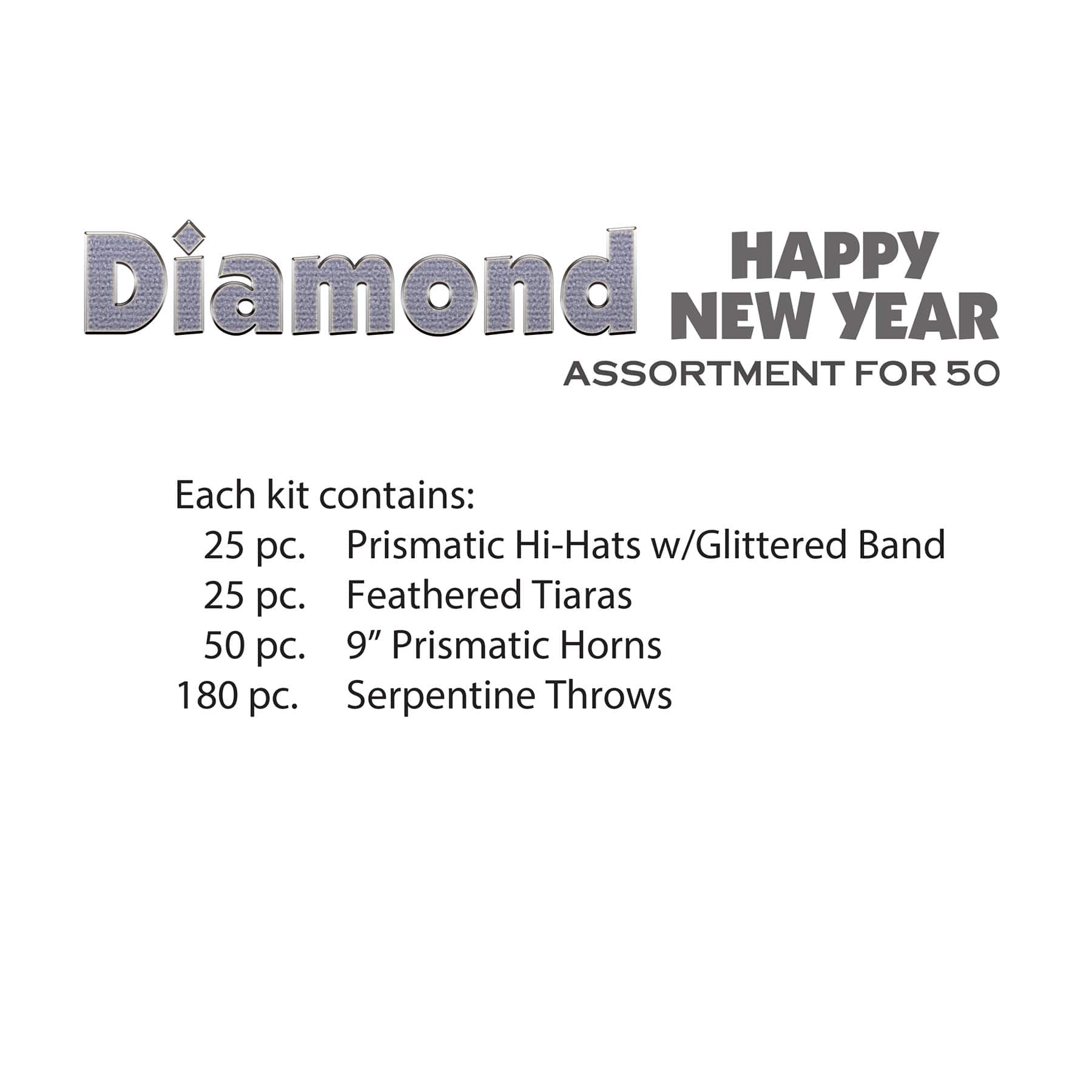 Beistle Blue, White & Silver Diamond Happy New Year Party Favor Kit for 50