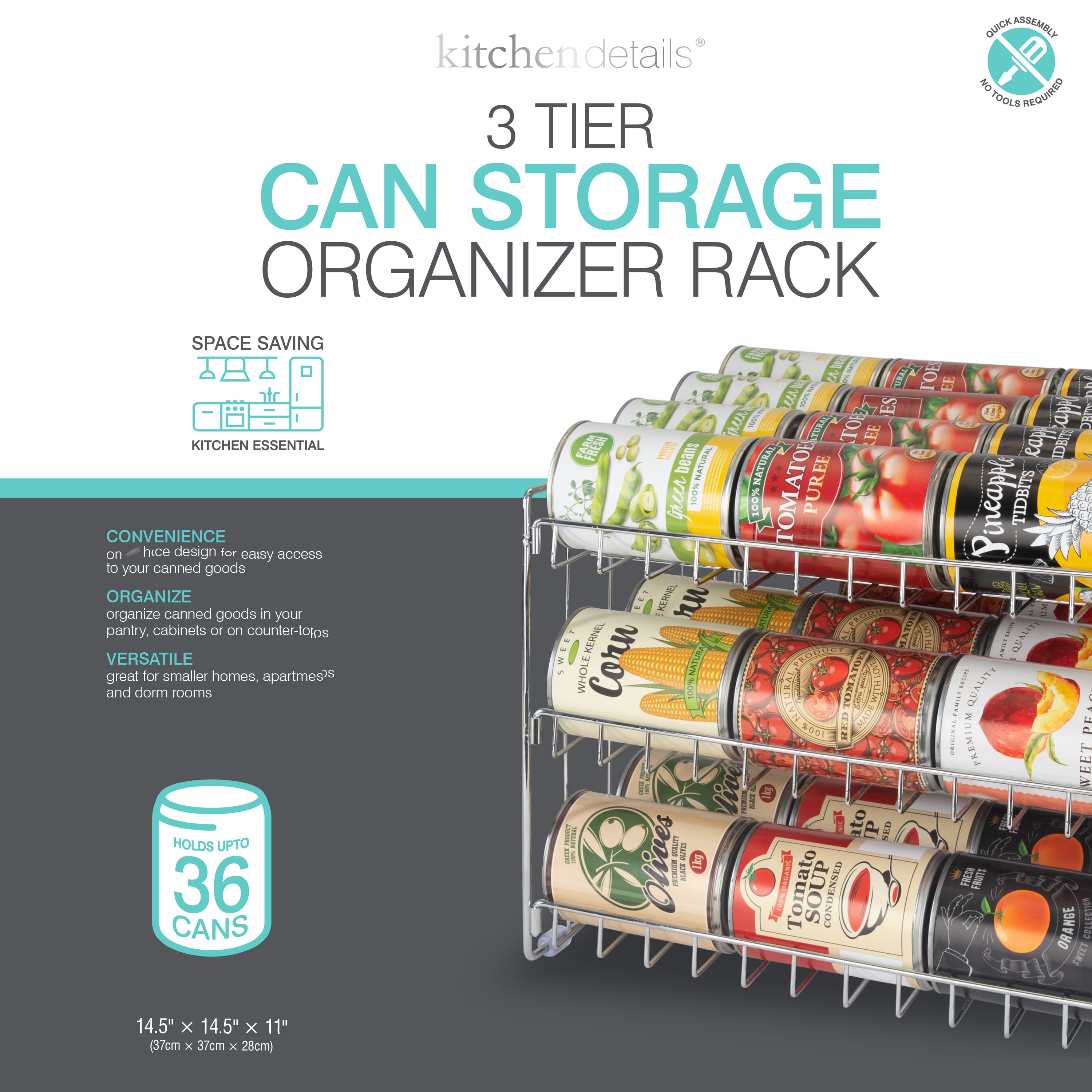 Kitchen Details 3-Tier Chrome Can Storage Organizer Rack