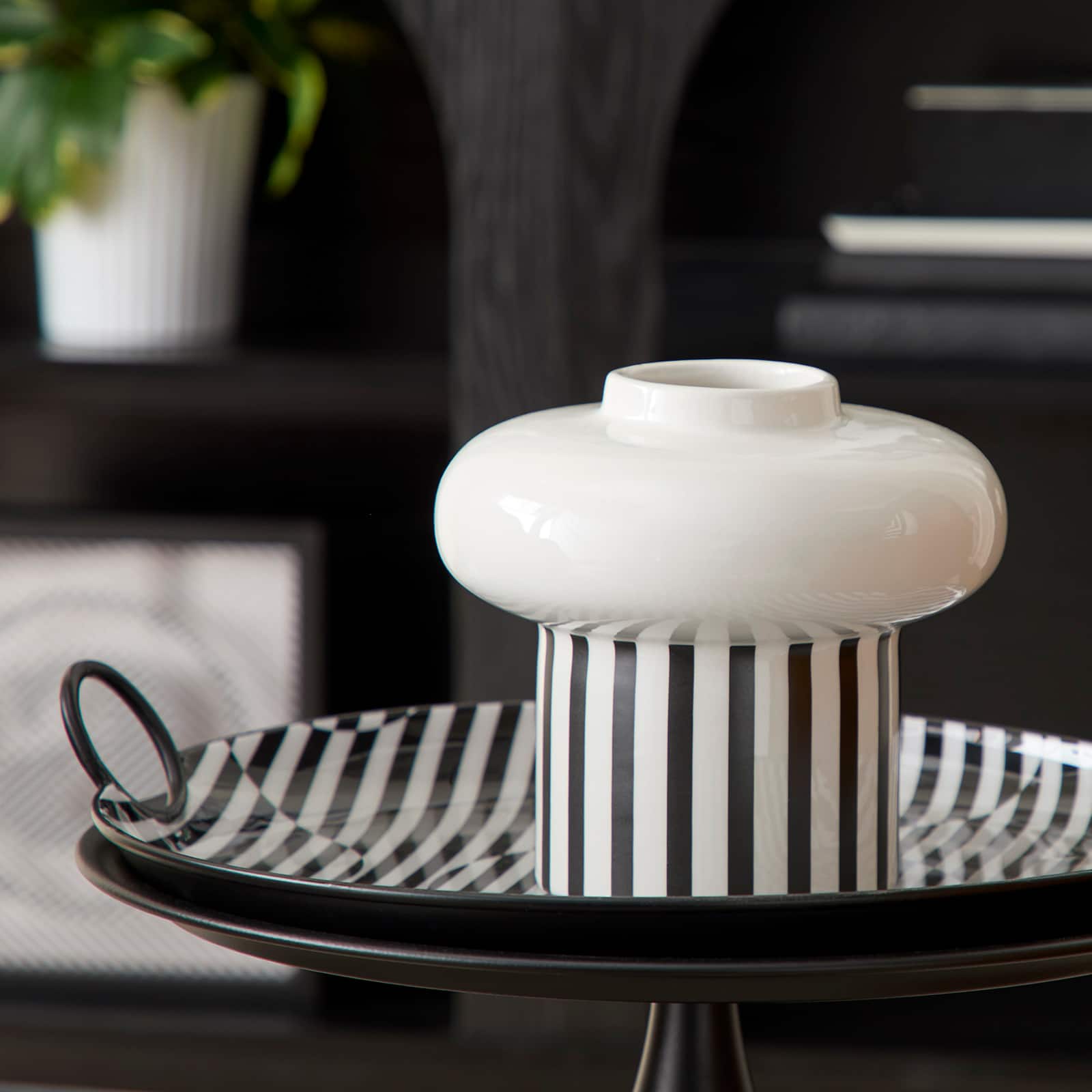 Jonathan Adler x Michaels 16" x 14.25" Black & White Geometric Stripe Metal Tray