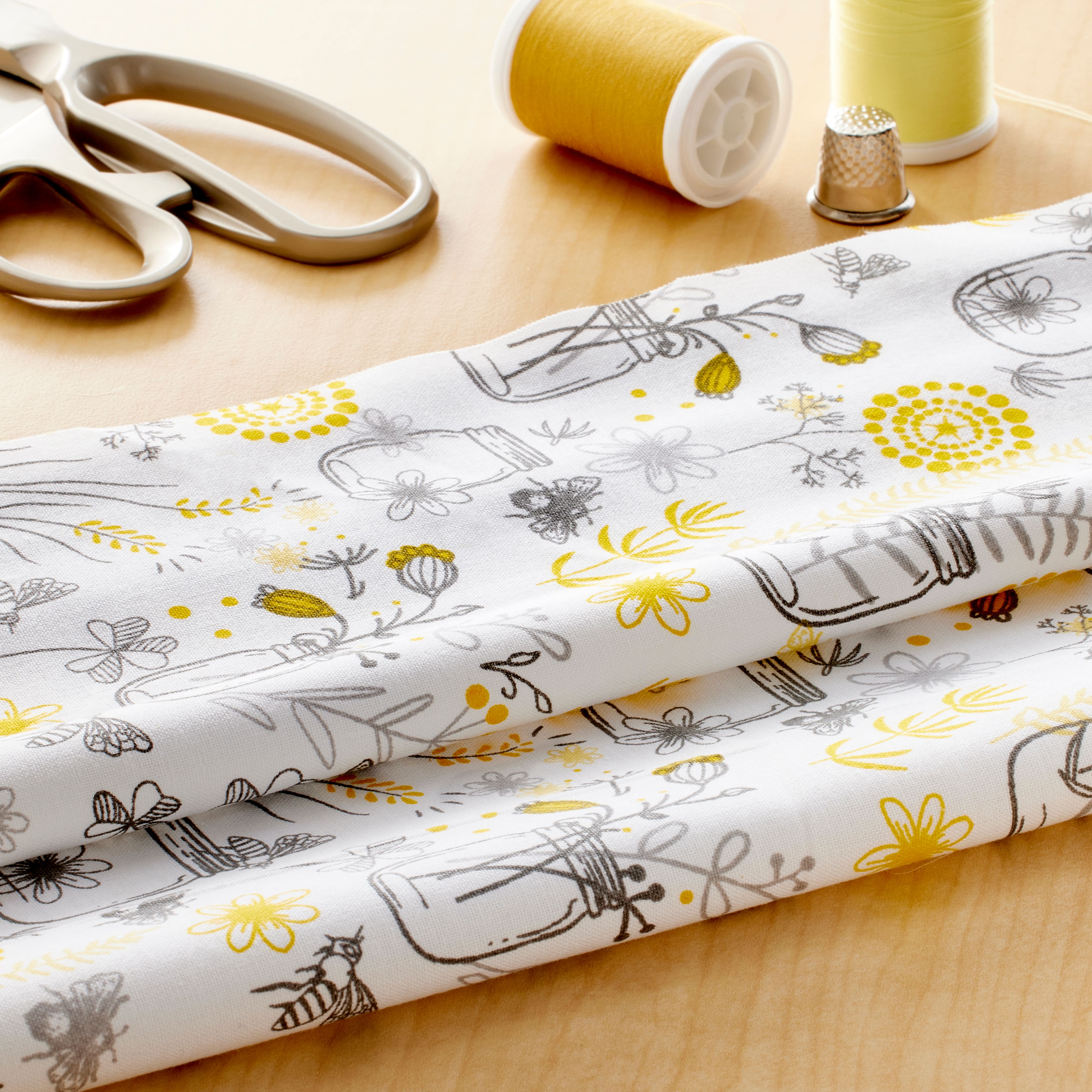 Gray & Yellow Mason Cotton Fabric by Loops & Threads™