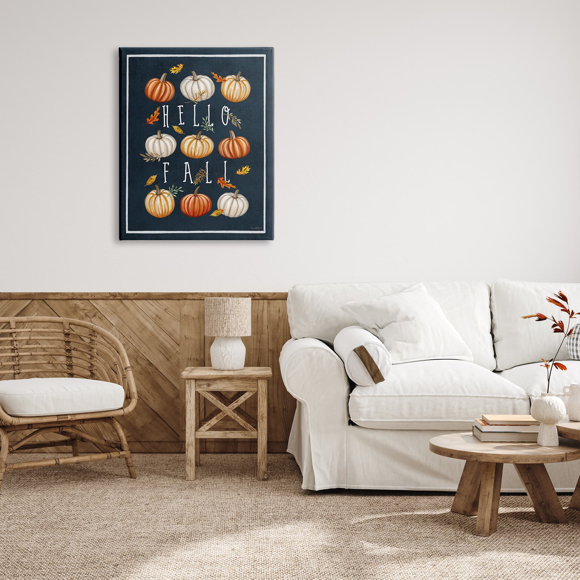 Stupell Industries Hello Fall Mixed Pumpkins Canvas Wall Art