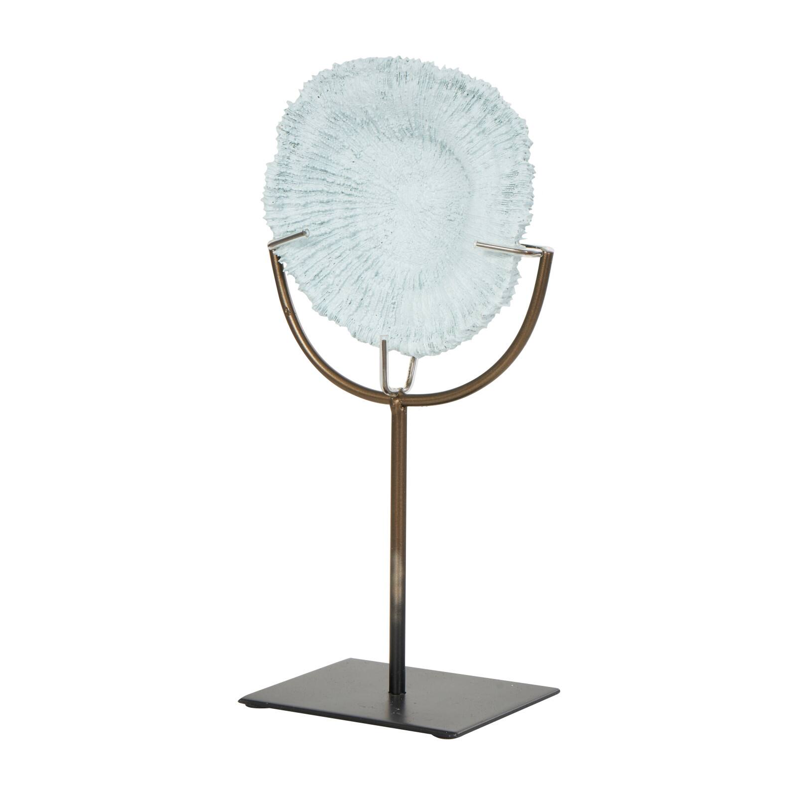 12.5" Light Blue Polystone Coral Textured Sculpture with Bronze Stand