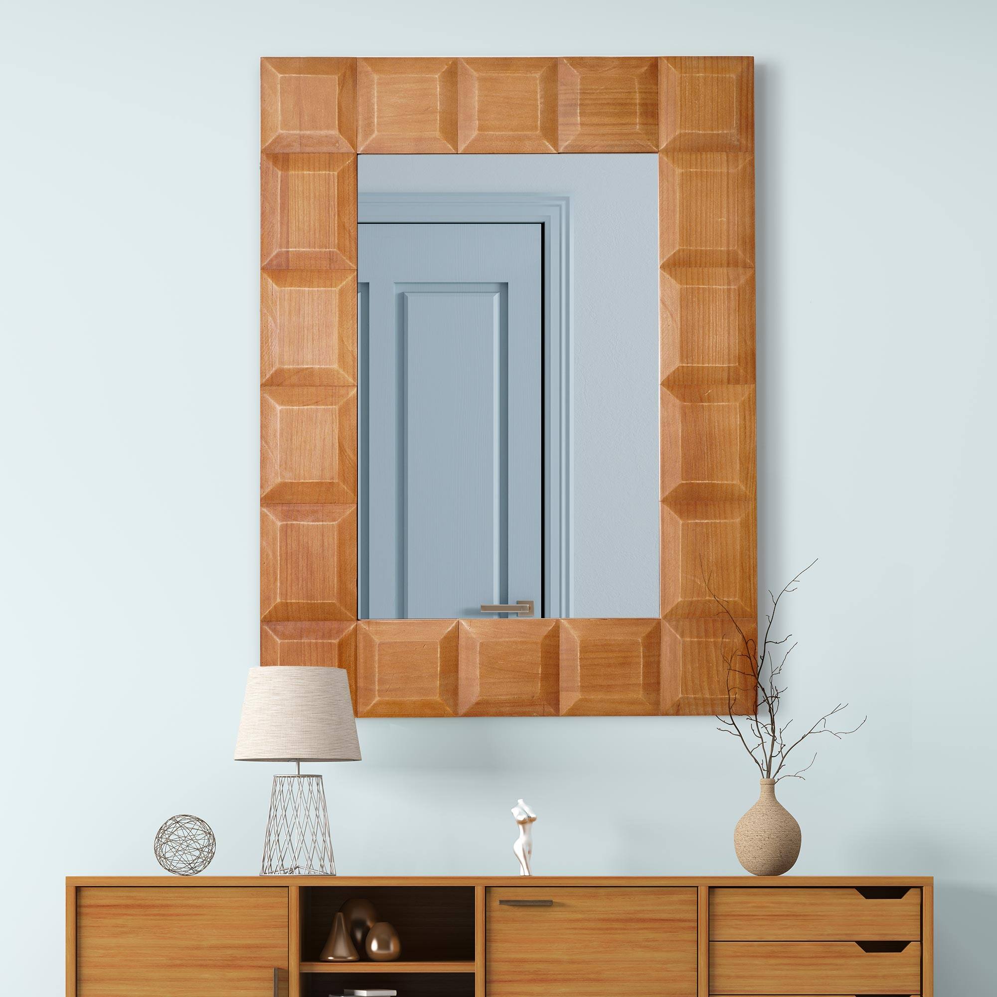 Brown Carved Wood Framed Rectangle Decorative Wall Mirror - 30" x 40"