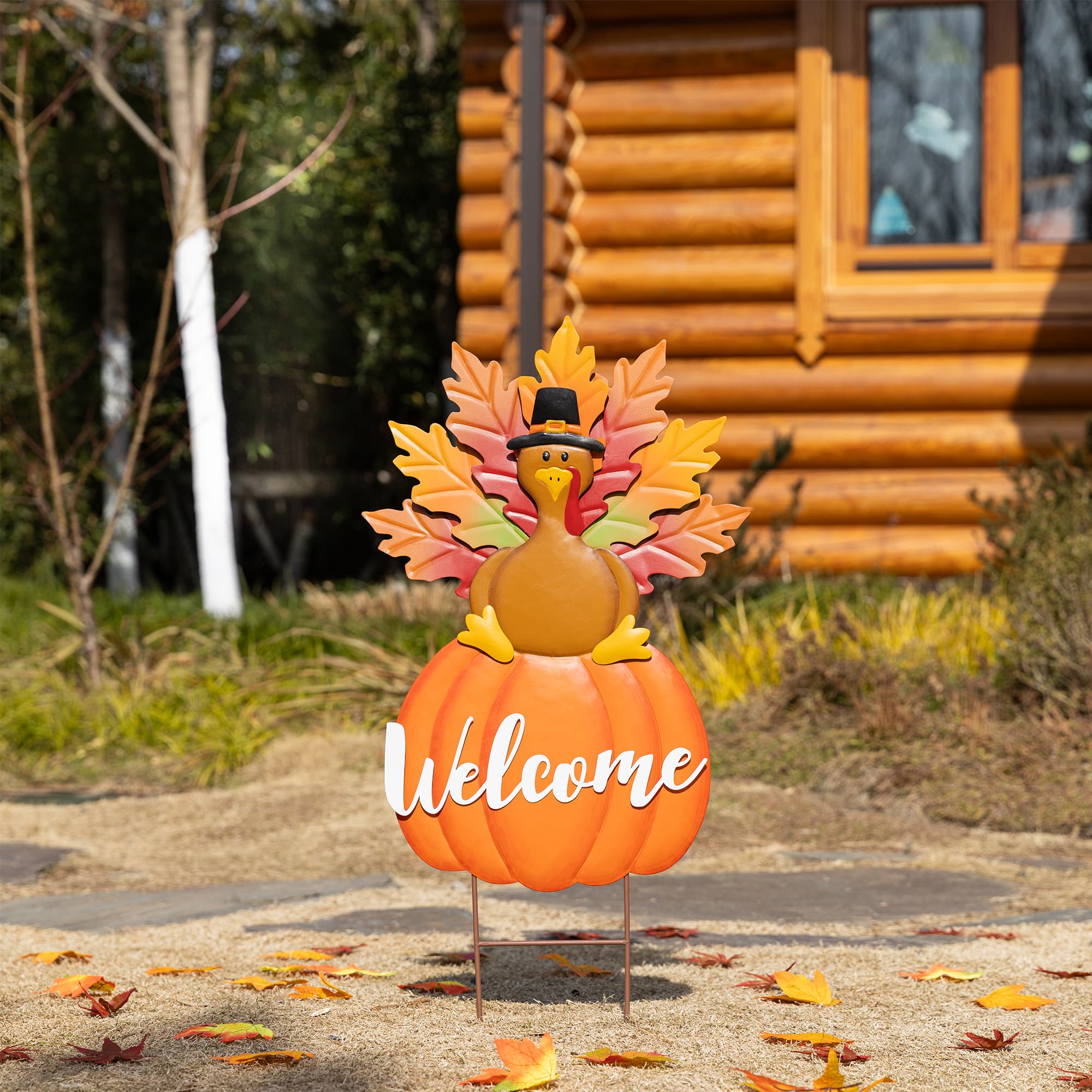 Glitzhome® 30" Thanksgiving Metal Turkey Yard Stake