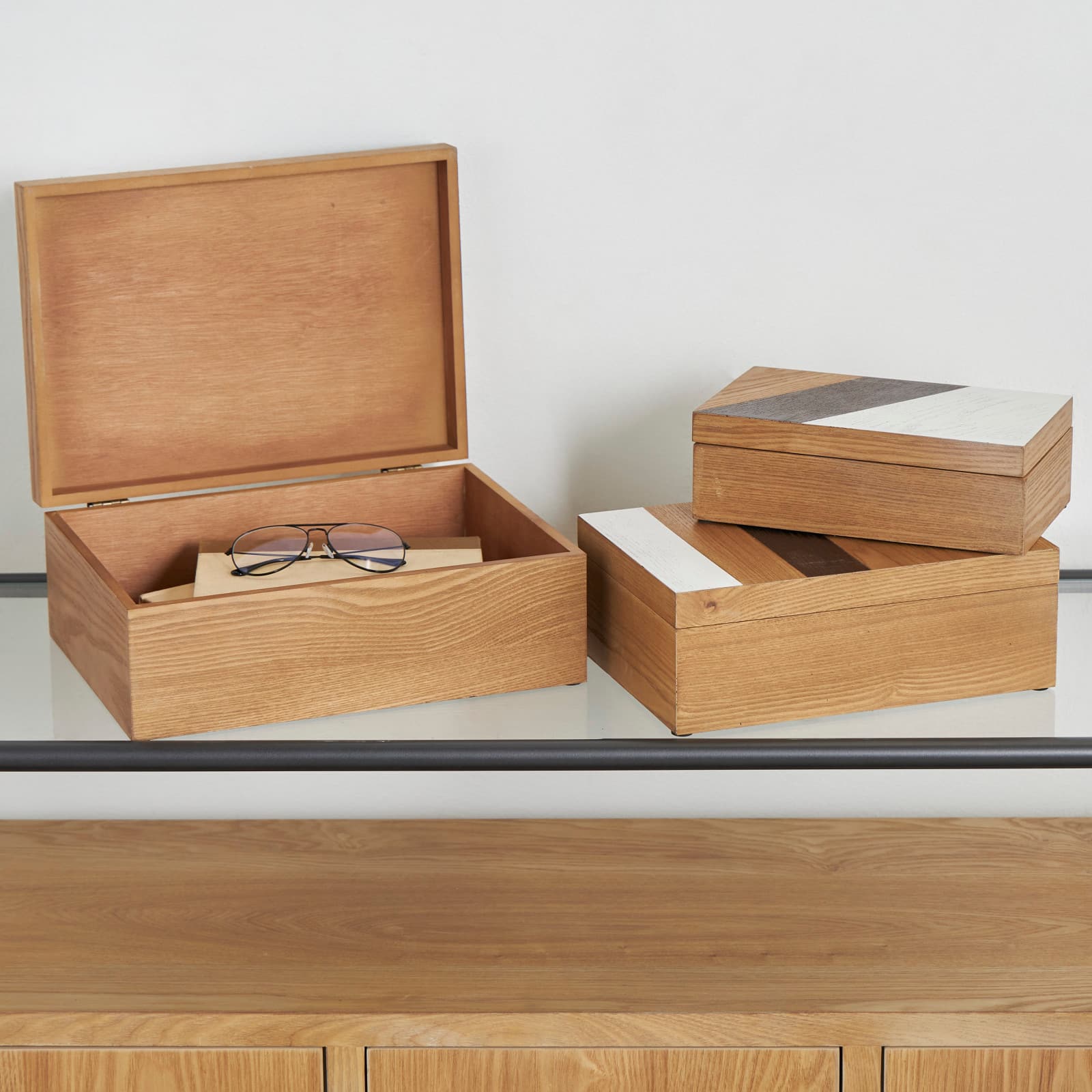 Brown & Cream Wooden Geometric Box Set