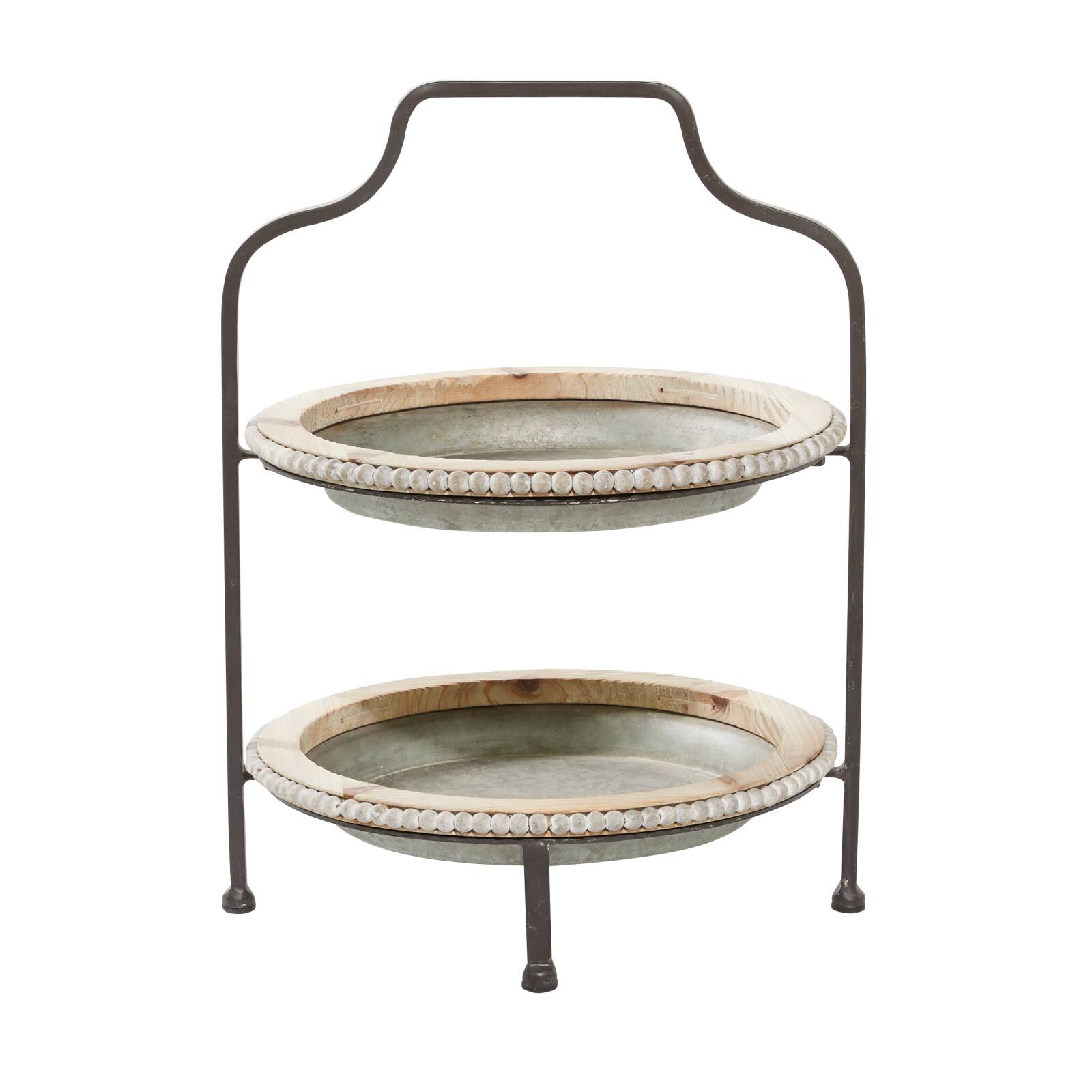 Gray Metal Farmhouse Tiered Server, 20" x 16" x 15"
