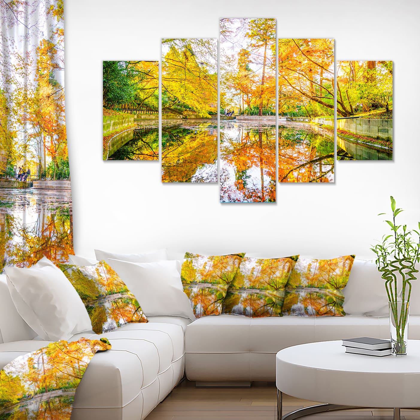 Designart - Bright Fall Forest with River