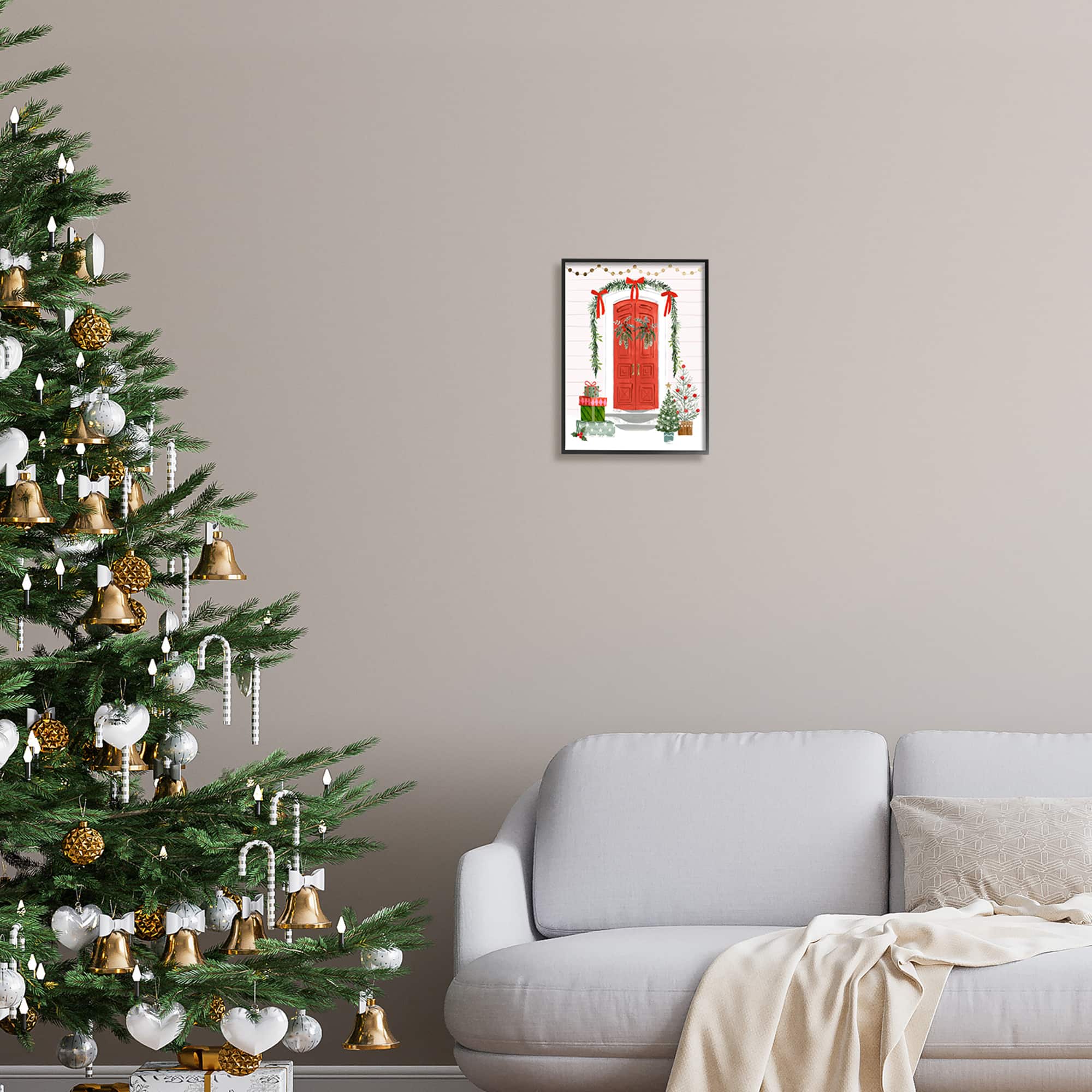 Stupell Industries Red Jolly Christmas Doorway Framed Giclee Art