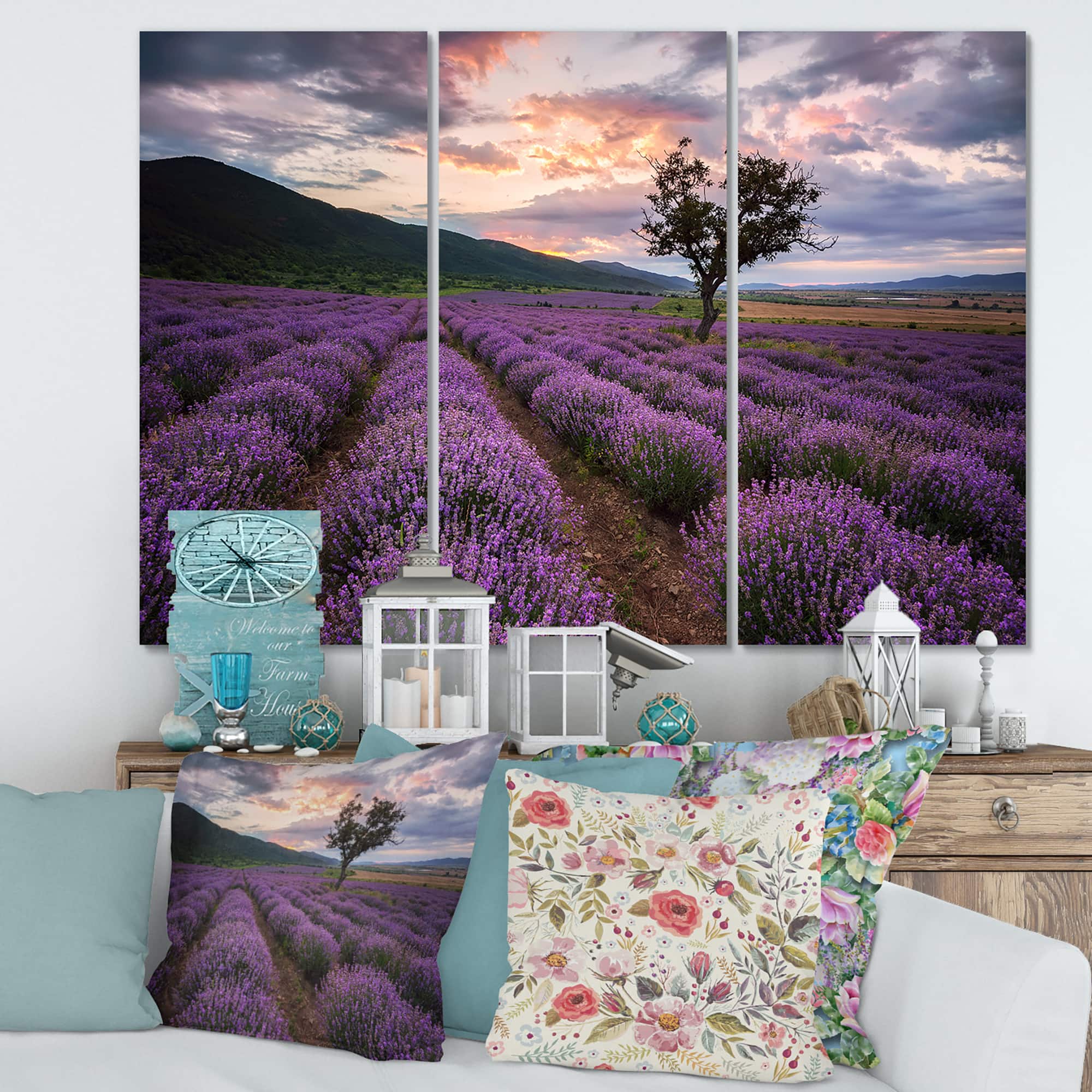 Designart - Lavender Field At Dawn III - Farmhouse Canvas Wall Art Print