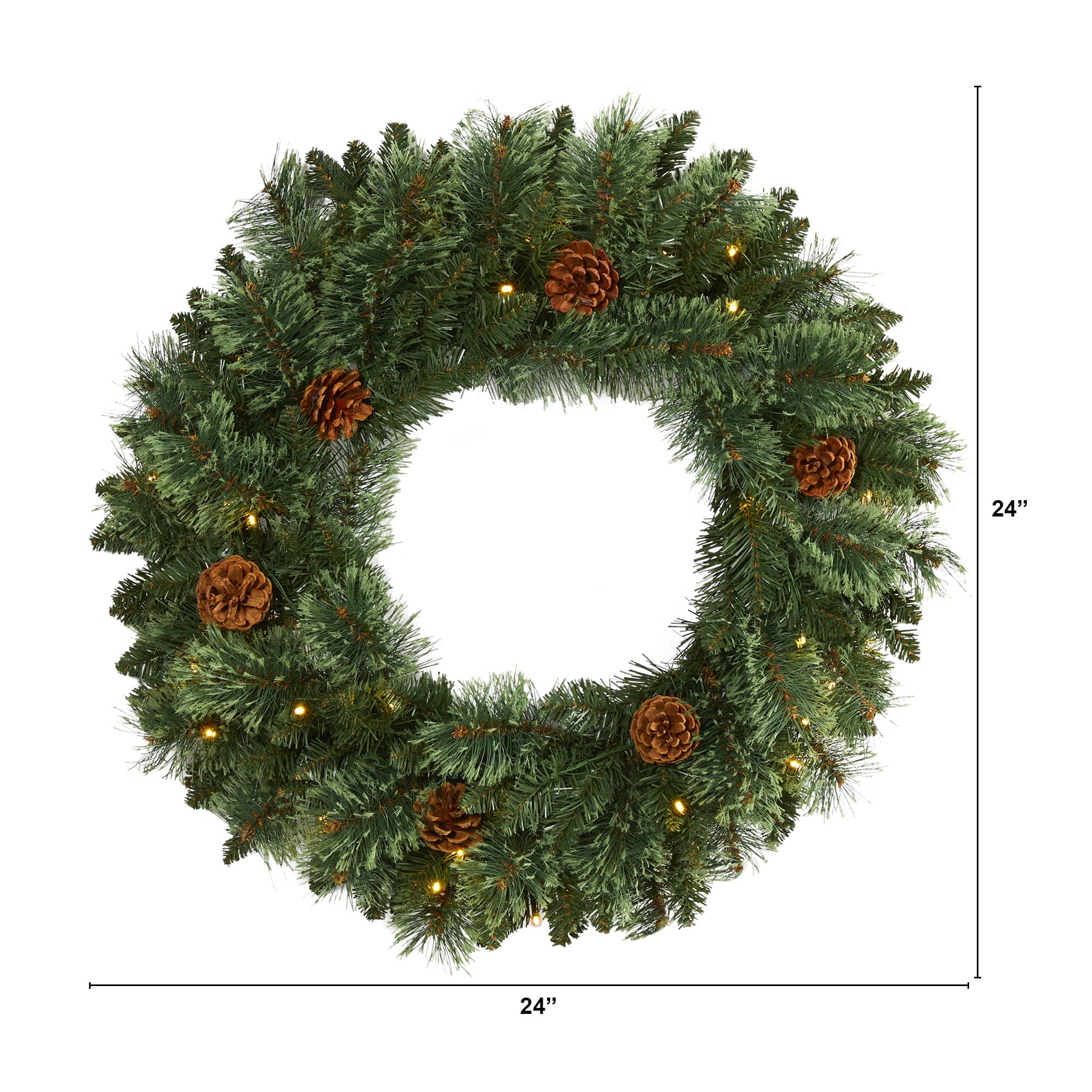24" LED White Mountain Pine Artificial Christmas Wreath