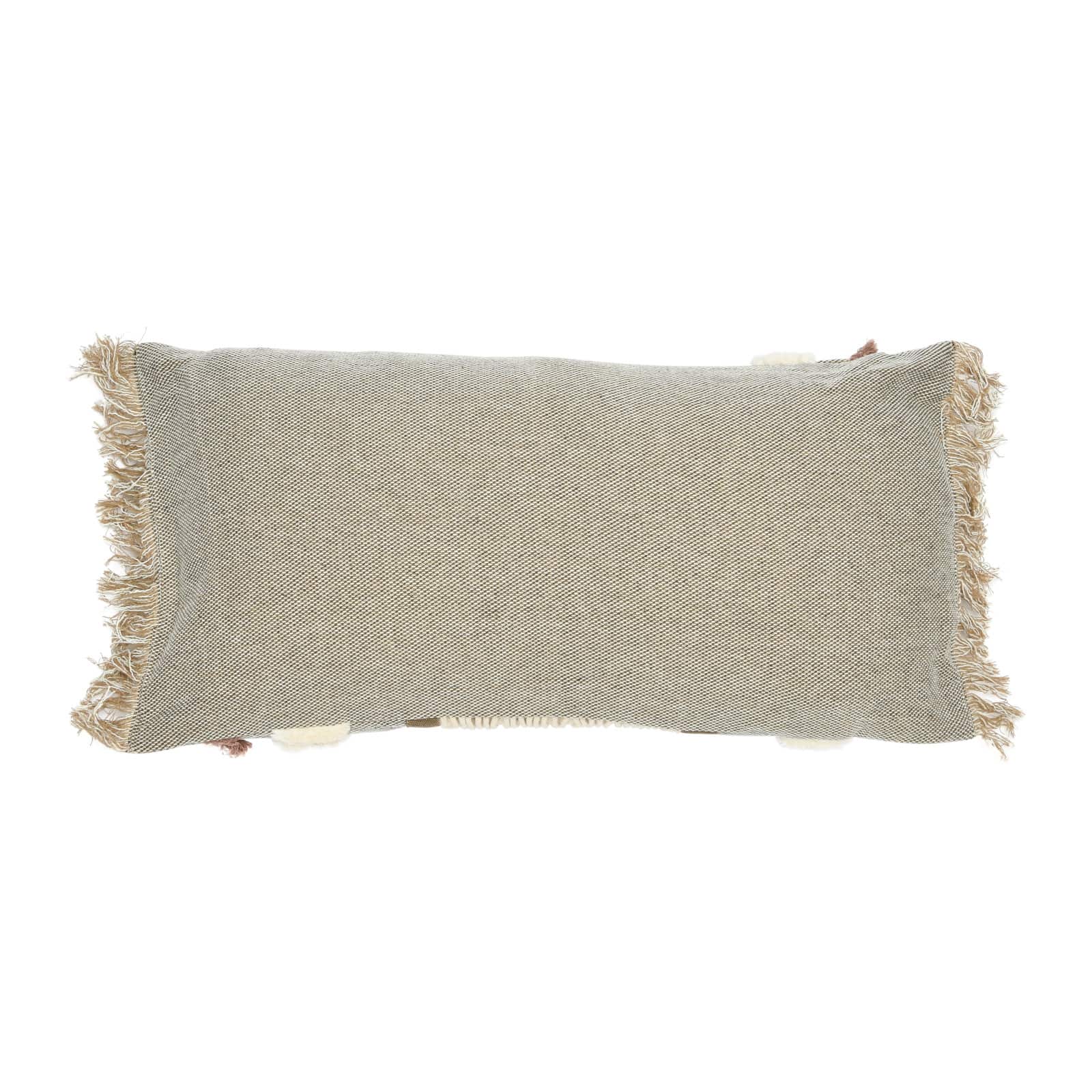 Applique, Macramé & Fringe Cotton Tufted Lumbar Pillow