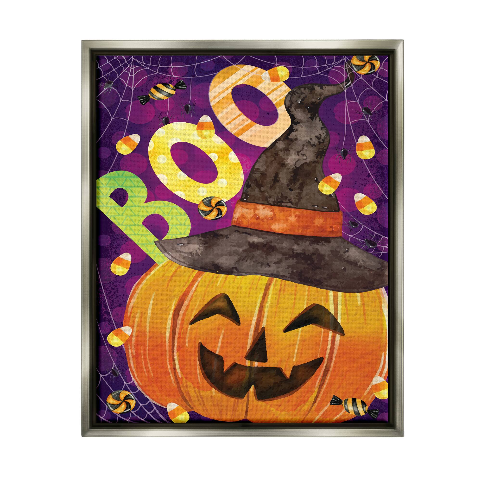Stupell Industries Boo Jack-o-Lantern Halloween Candy Framed Floater Canvas Wall Art