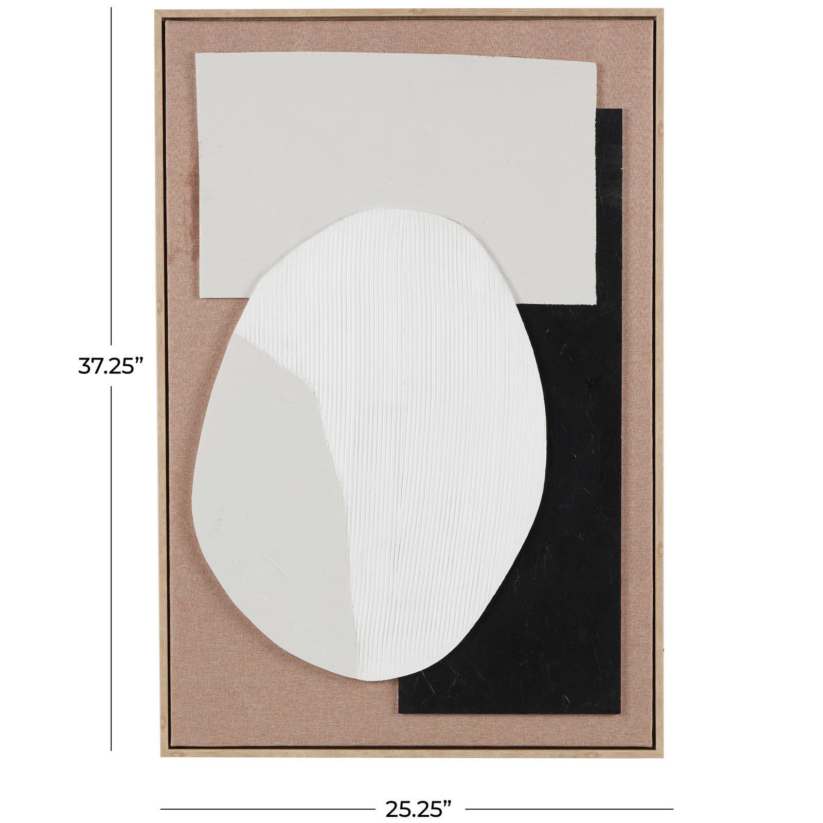 Brown Wooden Geometric Textured Home Wall Décor with Abstract Black and White Shapes and Fabric Backing