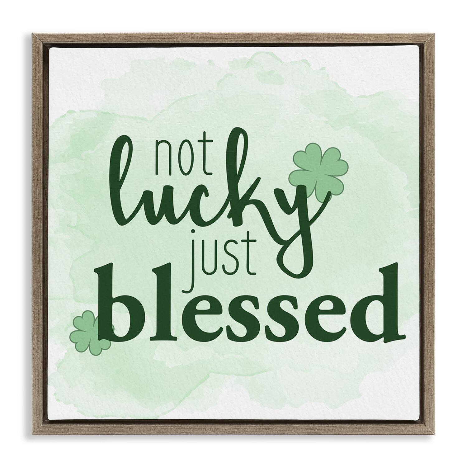 Stupell Industries Just Blessed Green Shamrocks Floater Framed Art