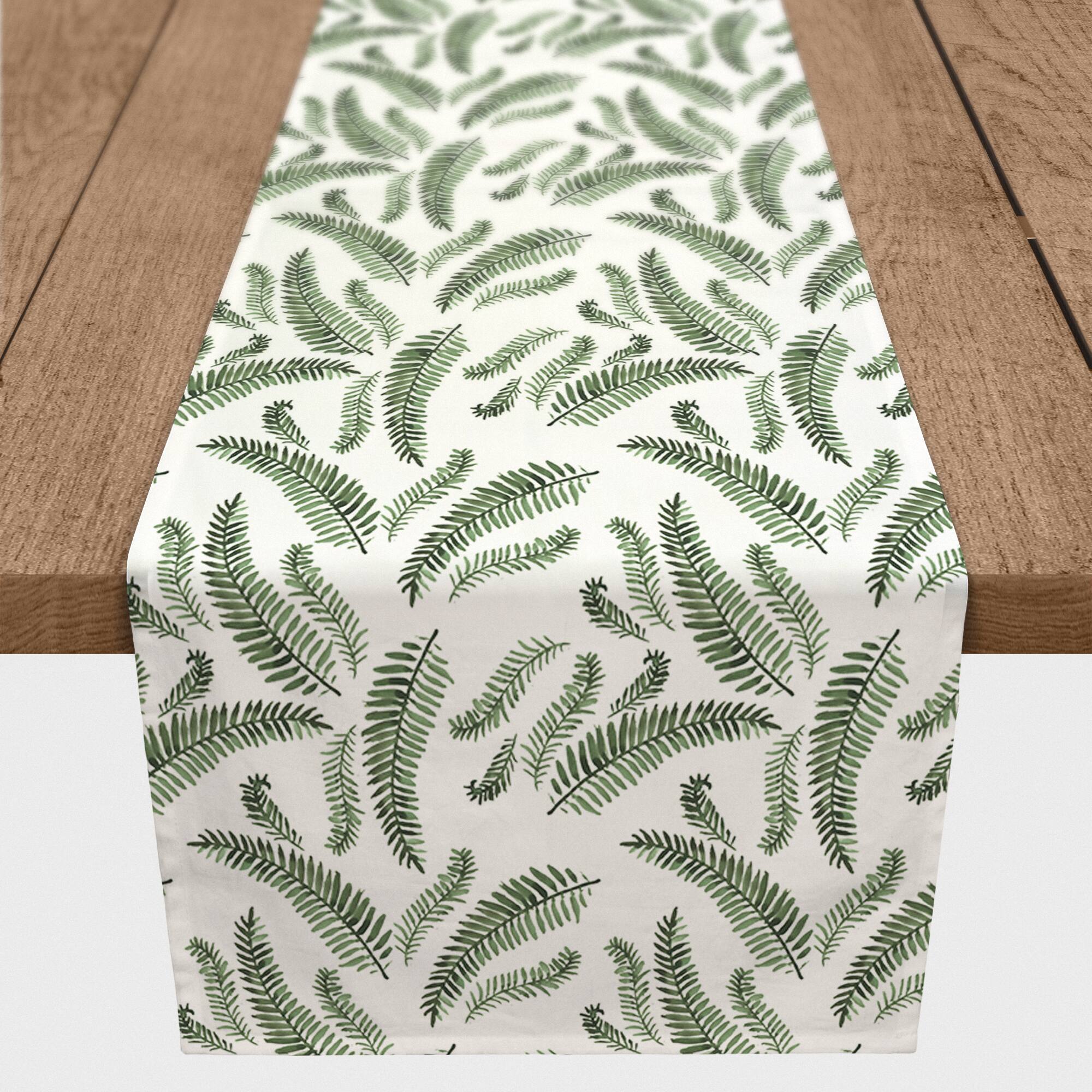 Green Fern Pattern 16" x 90" Cotton Twill Runner