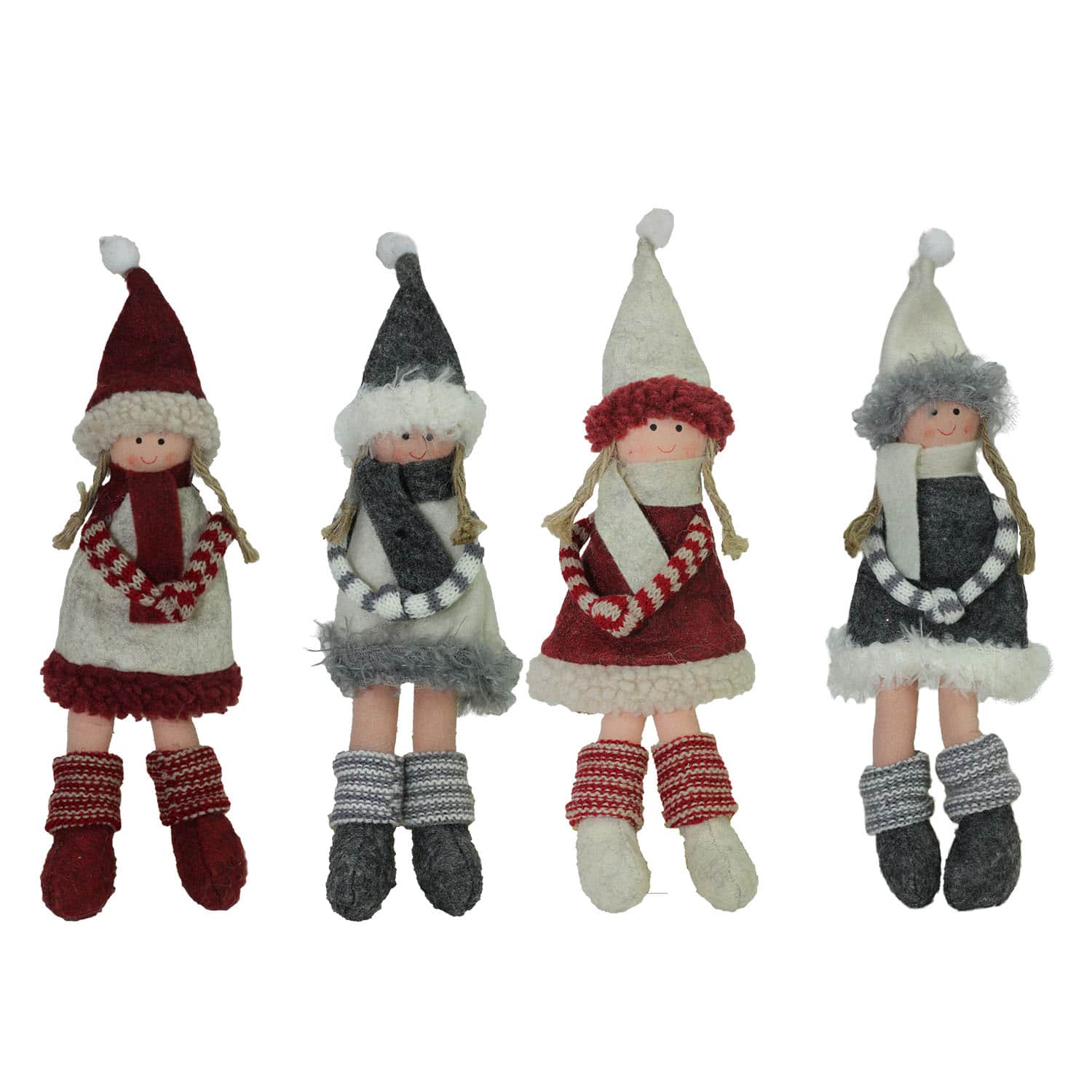 4ct. 12"  Plush Girl Doll with Scarf Ornaments