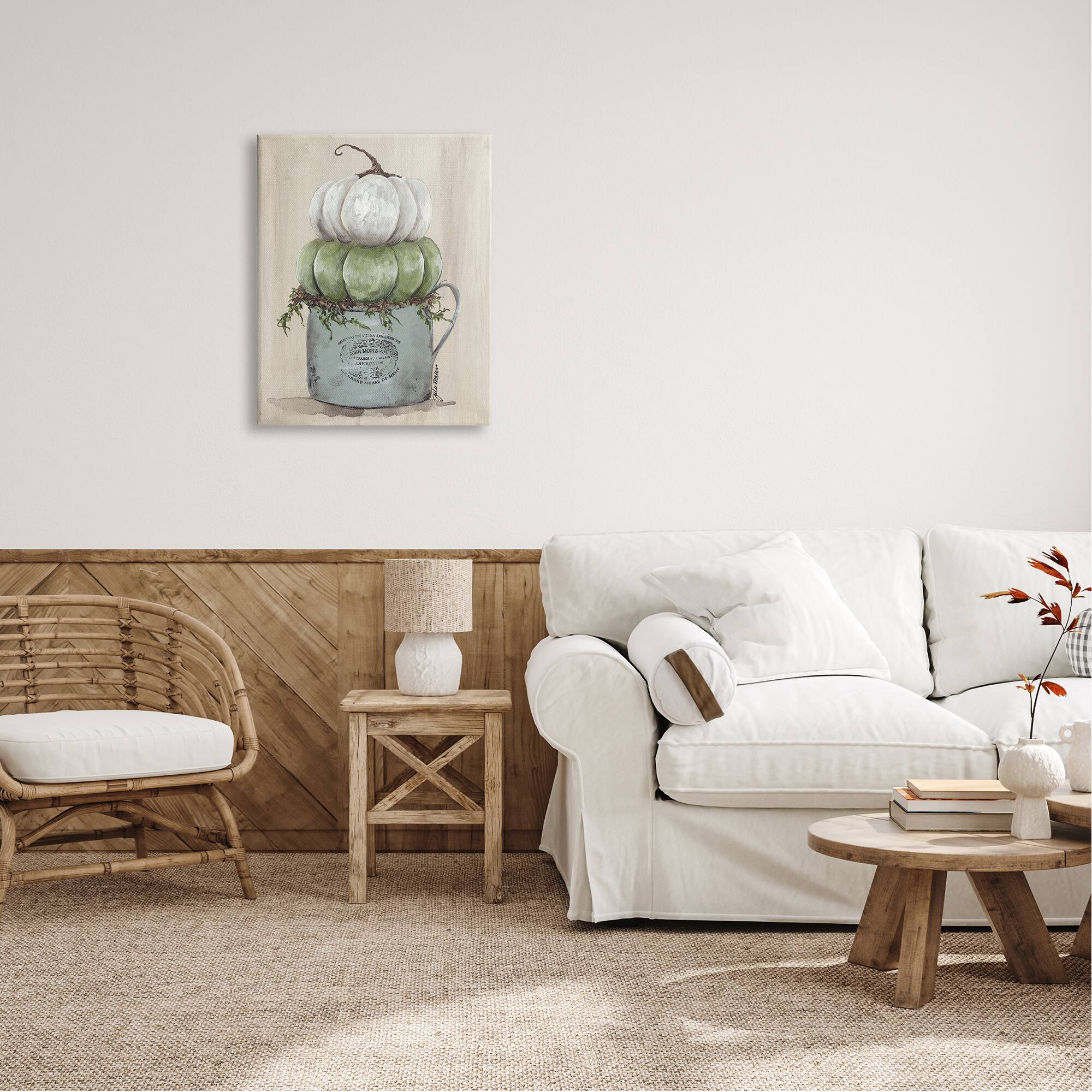 Stupell Industries Green White Harvest Pumpkins Country Jar Planter Canvas Wall Art