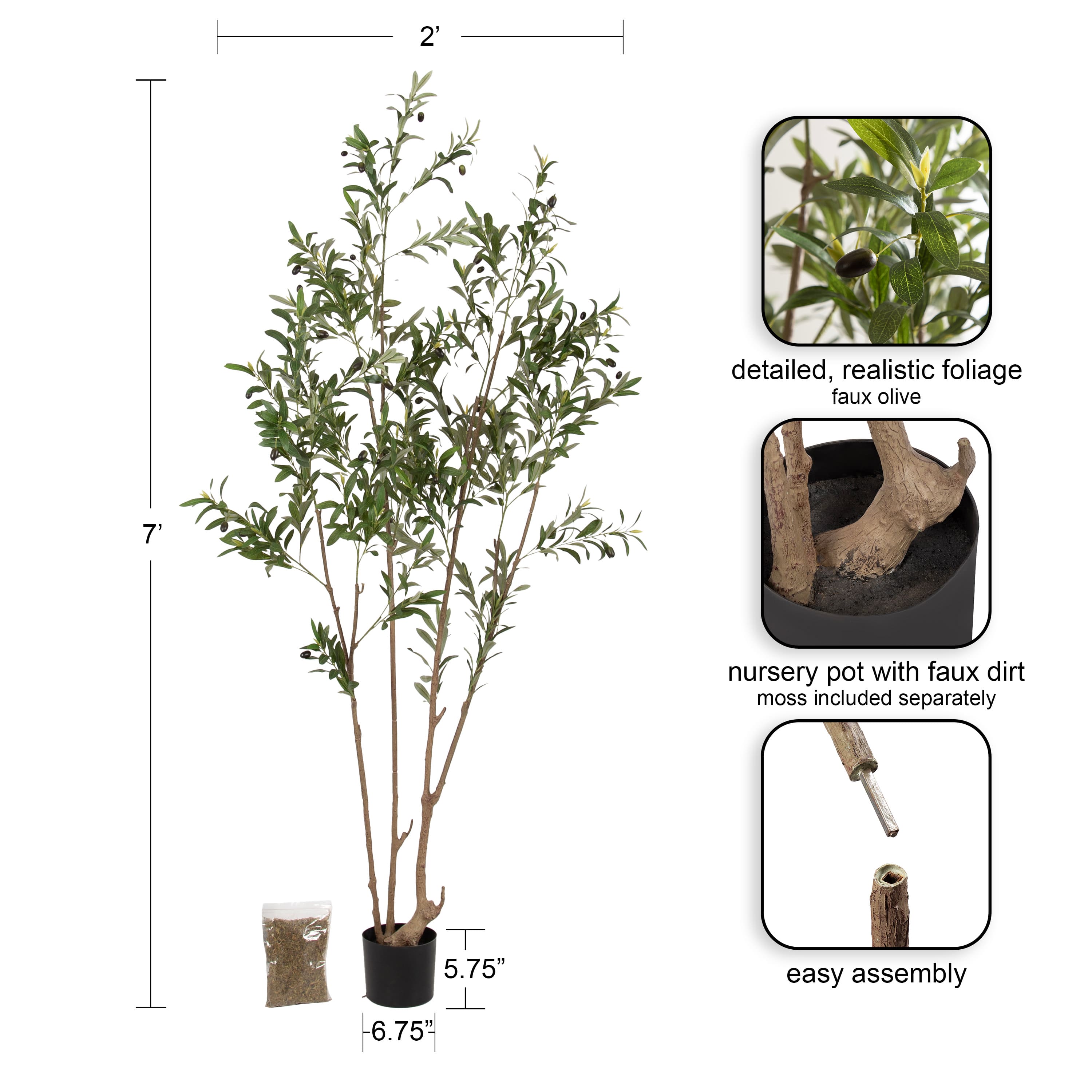 Kate and Laurel 7ft. Green Oliveira Faux Olive Tree