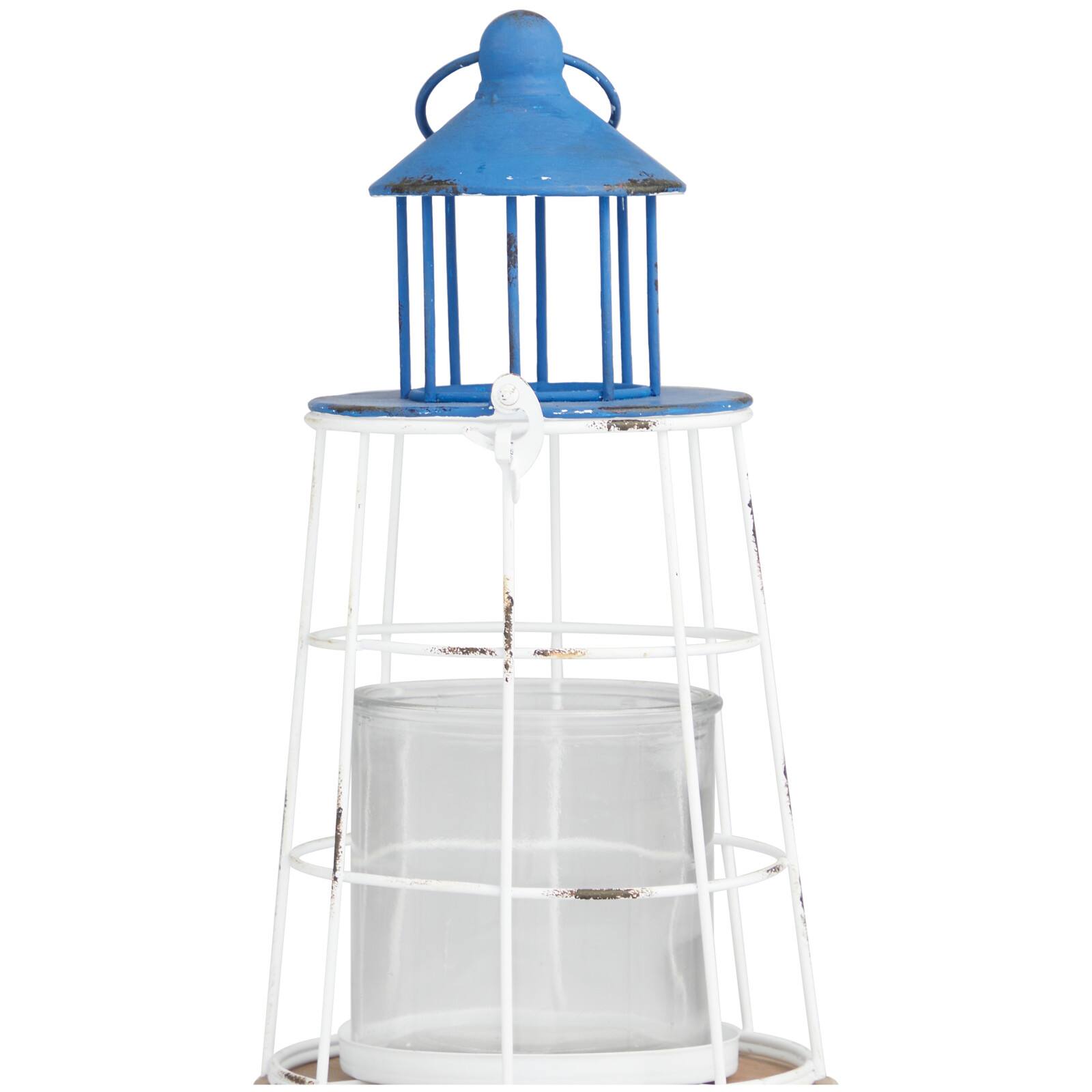 12" Blue Metal Distressed Decorative Light House Candle Lantern