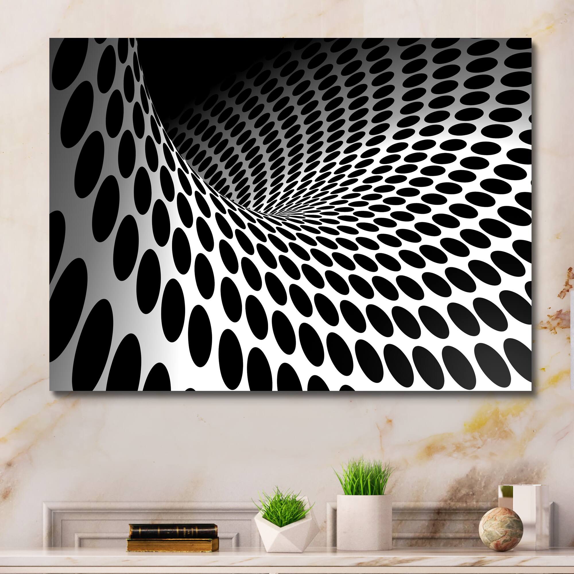 Designart - Waves and Circles Black n’ White - Contemporary Canvas Art Print