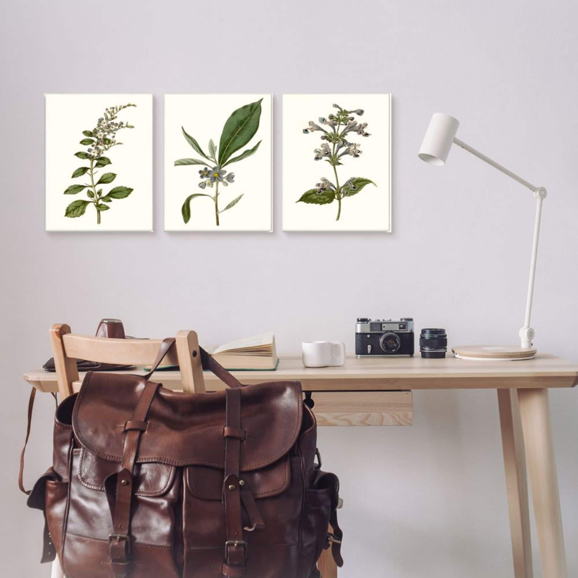 Stupell Industries Minimal Blue Botanical Study Over Neutral Beige Canvas Wall Art