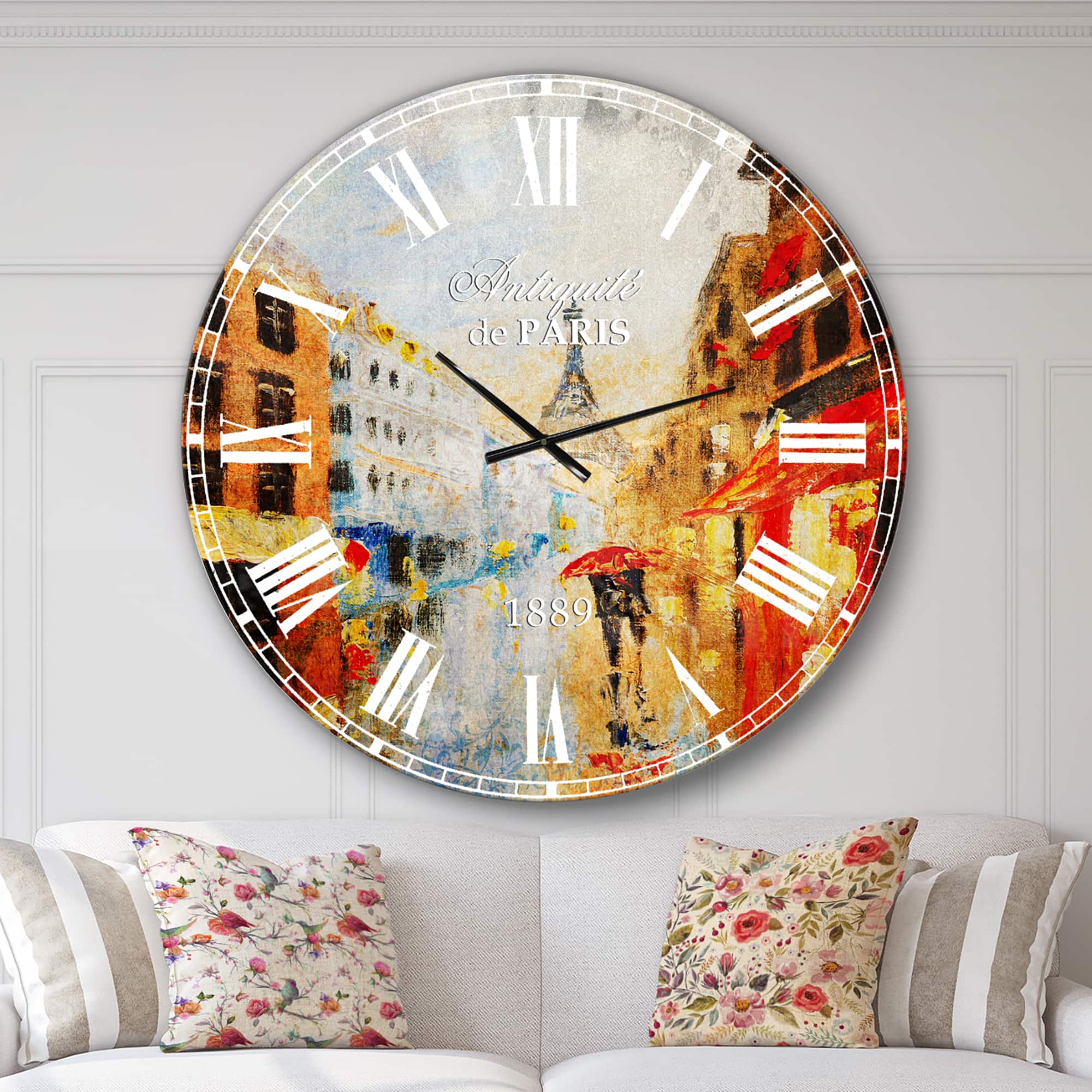 Designart 'Couple Walking In Paris French Country Wall Clock